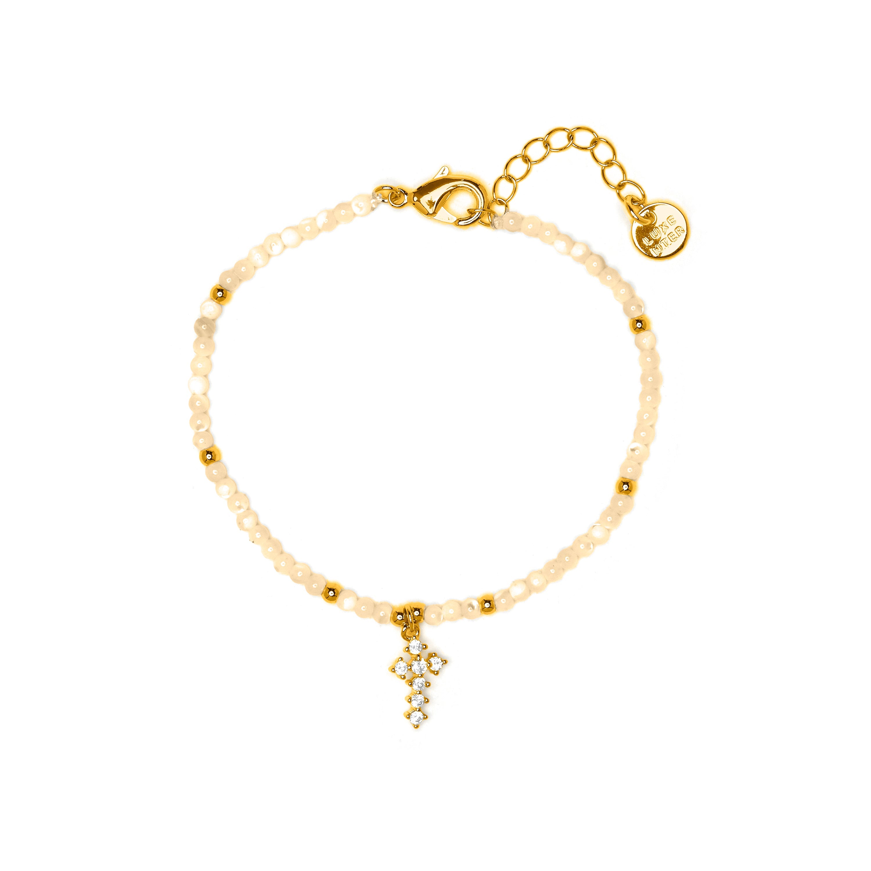 Pulsera de Madreperla Blanca acabado en oro amarillo 18k - Nyali