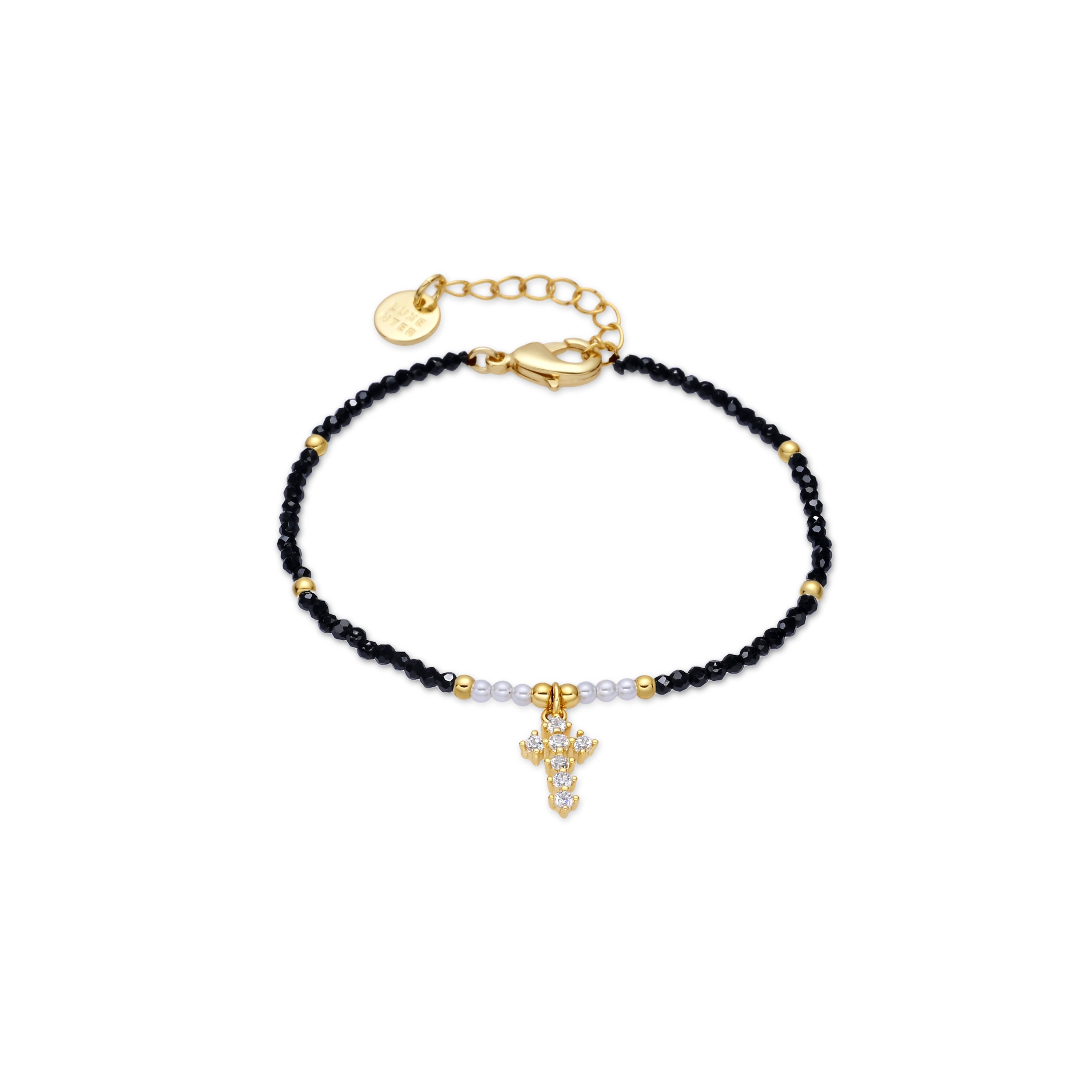Black Crystal Bracelet with 18k yellow gold finish - Nyali