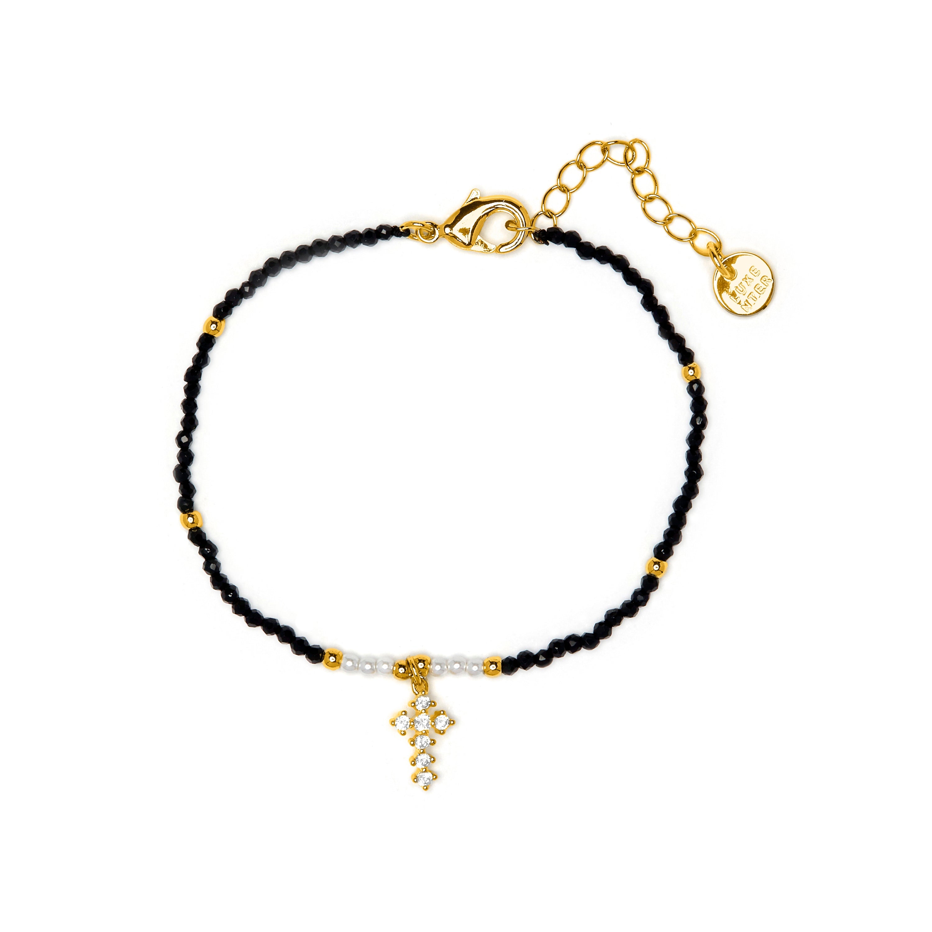 Pulsera de Cristal Negro acabado en oro amarillo 18k - Nyali