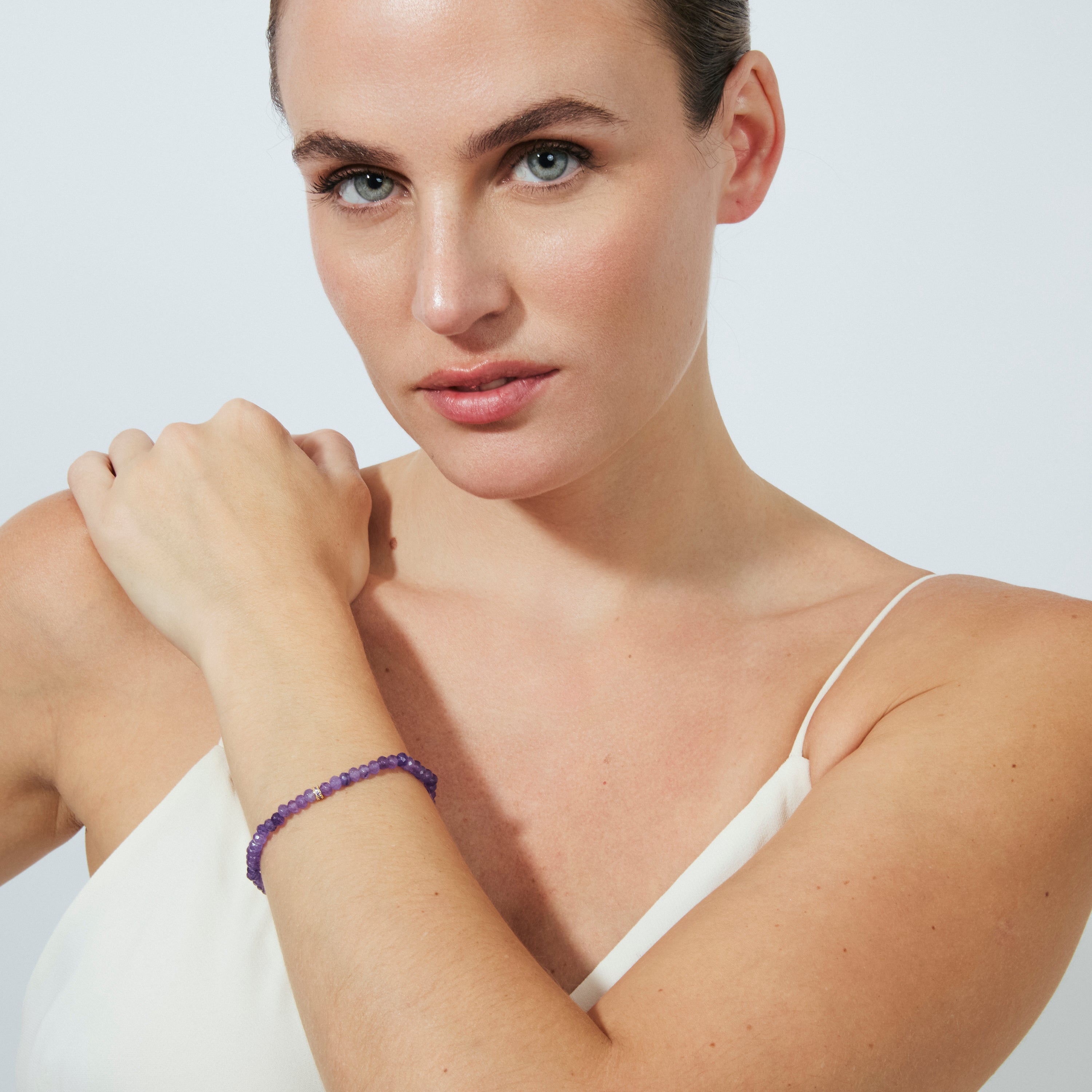 18k Yellow Gold-Plated Purple Crystal Bracelet - Aming
