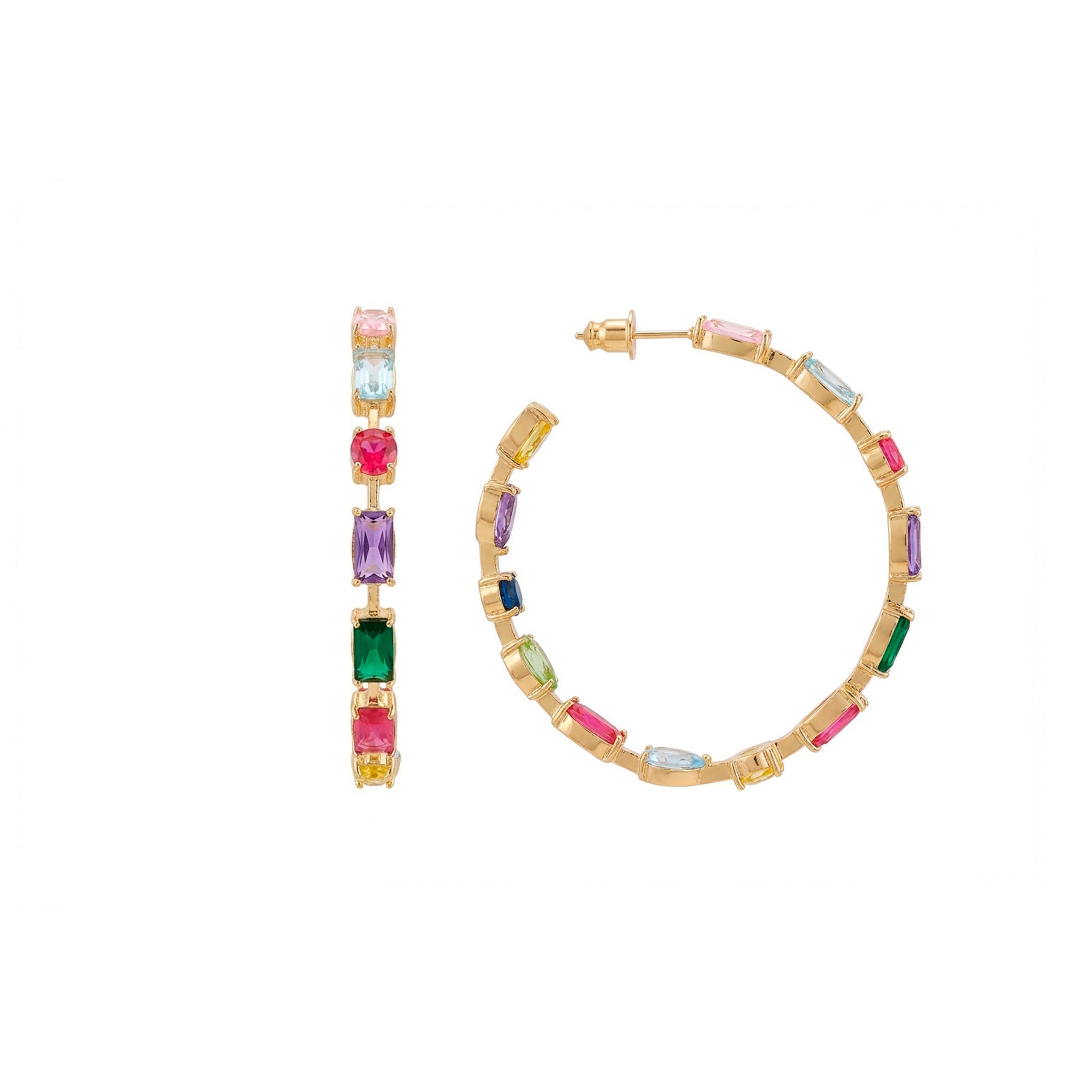 Multicolor Zirconia Stud Earrings in 18k Yellow Gold - Lynor