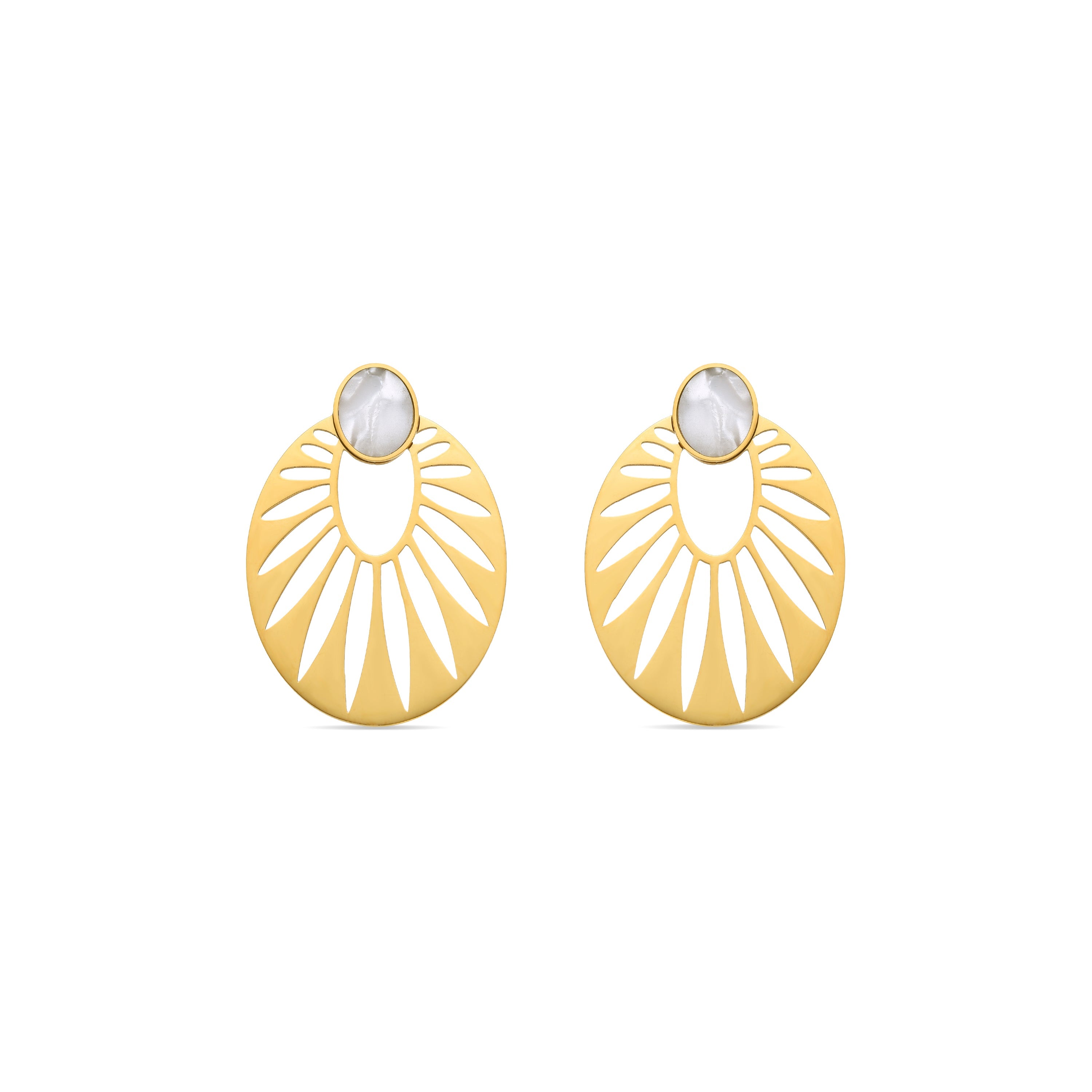 White Mother of Pearl Earrings Finished in 18K Yellow Gold - Elbi