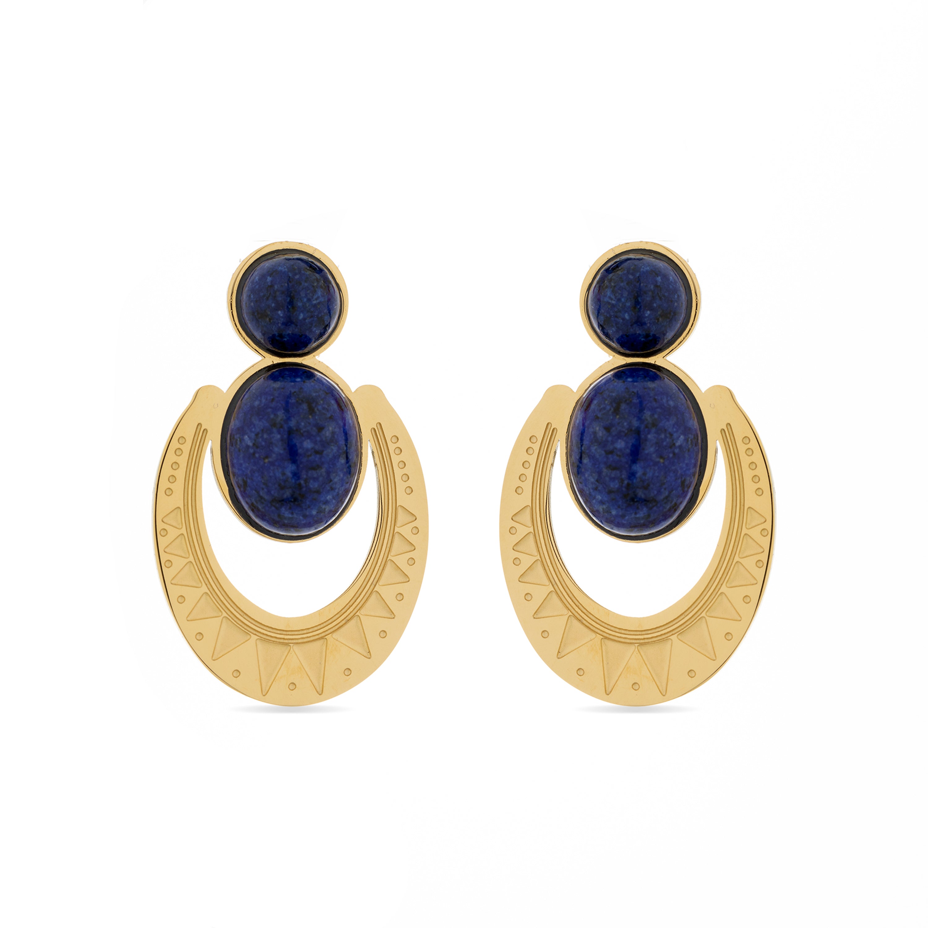 Natural Lapis Lazuli Earrings Finished in 18K Yellow Gold - Euwil