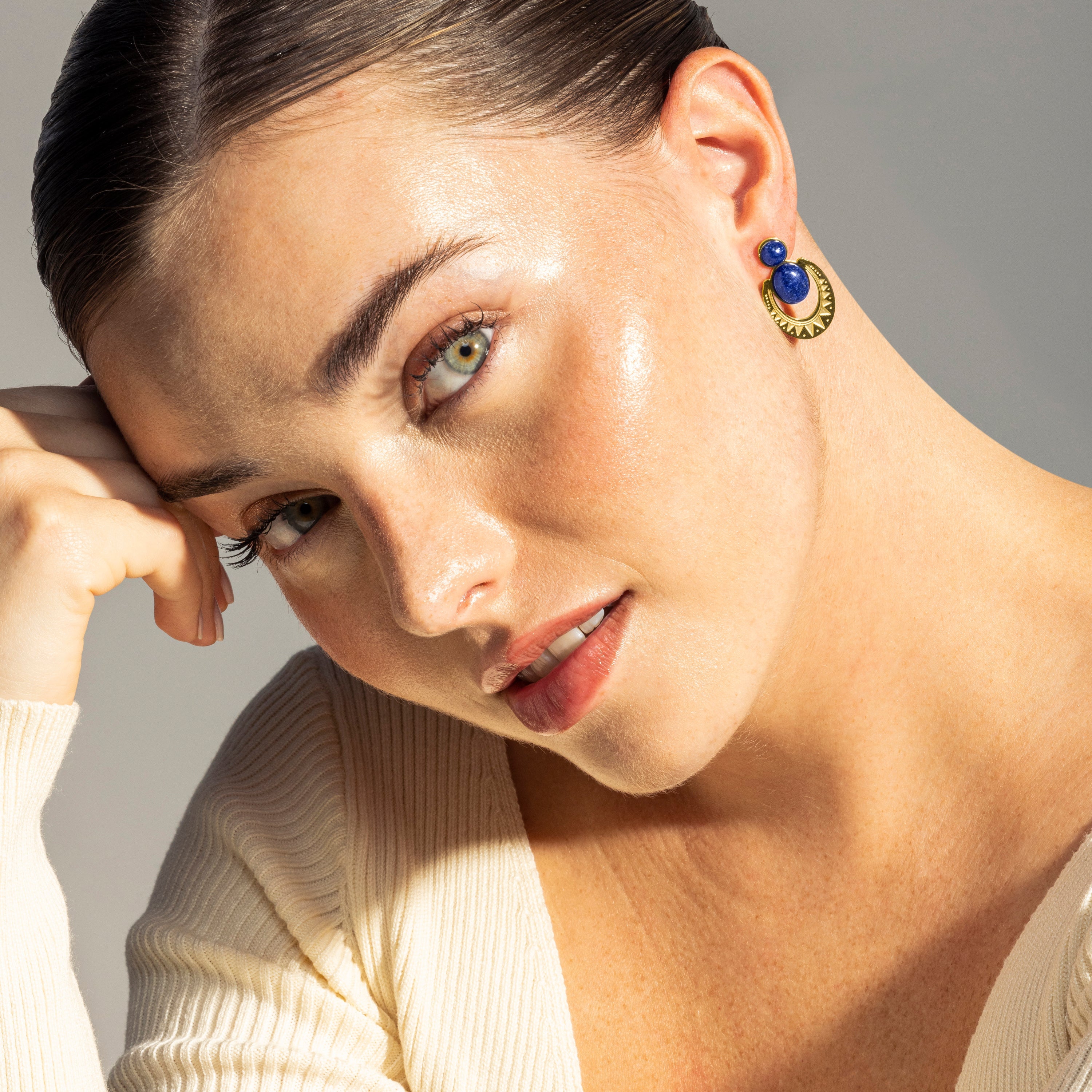 Natural Lapis Lazuli Earrings Finished in 18K Yellow Gold - Euwil