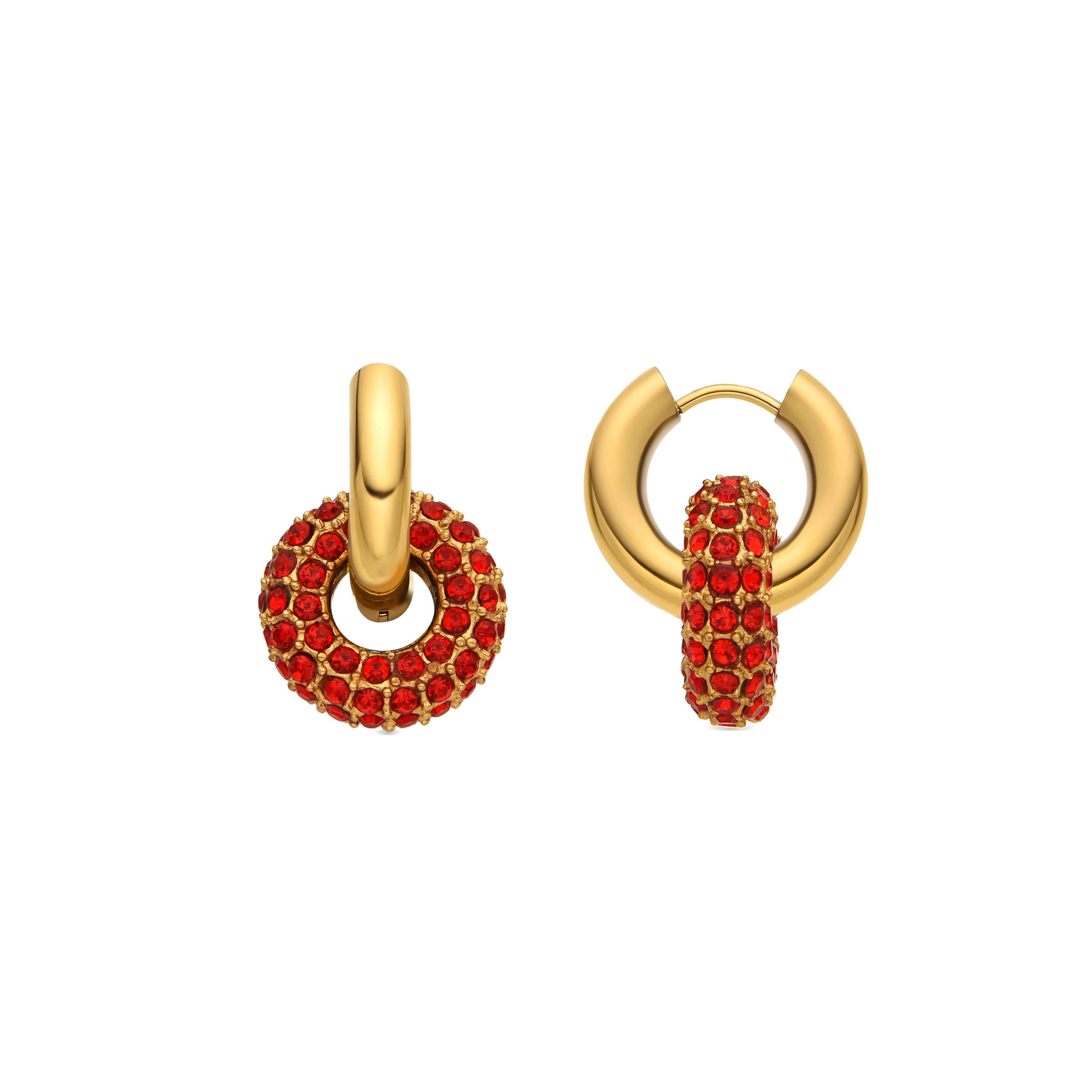 Pendientes con Cristal Rojo acabado oro 18k - Rawe