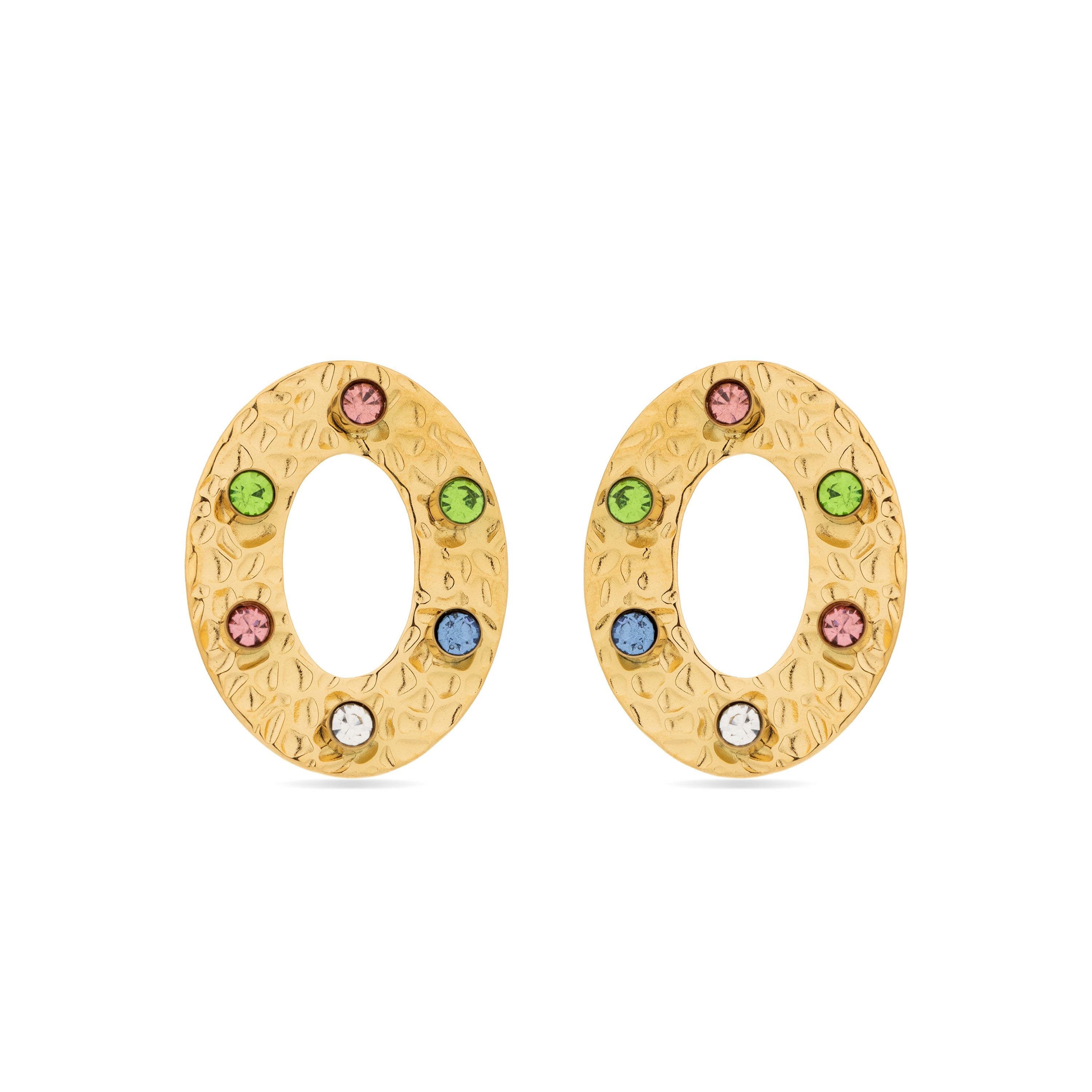 Multicolor Zirconia Earrings Finished in 18K Yellow Gold - Nanful