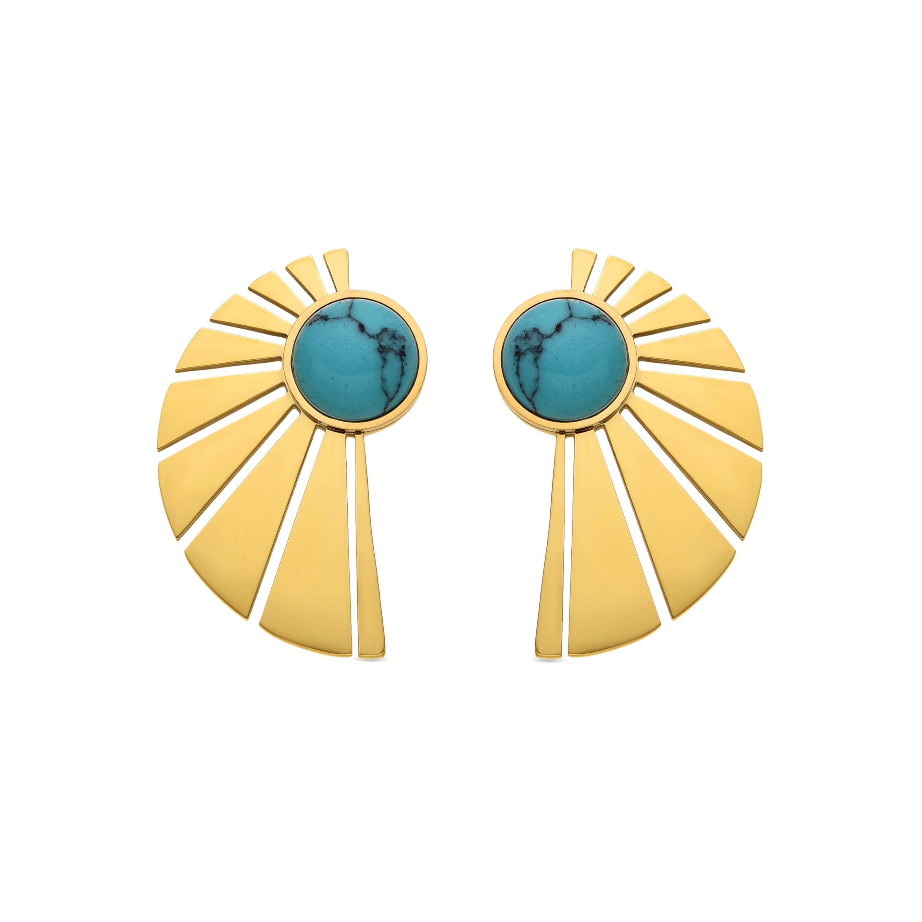 Brincos de Turquesa com acabamento em ouro 18k - Kasfa