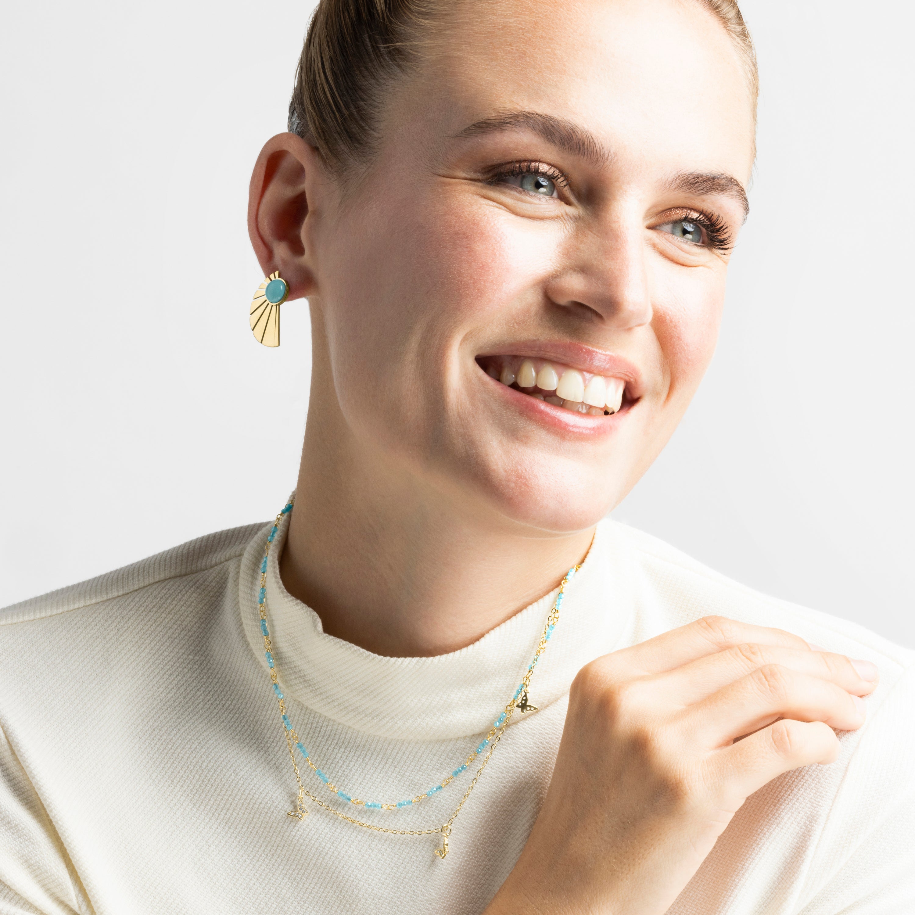 Brincos de Turquesa com acabamento em ouro 18k - Kasfa