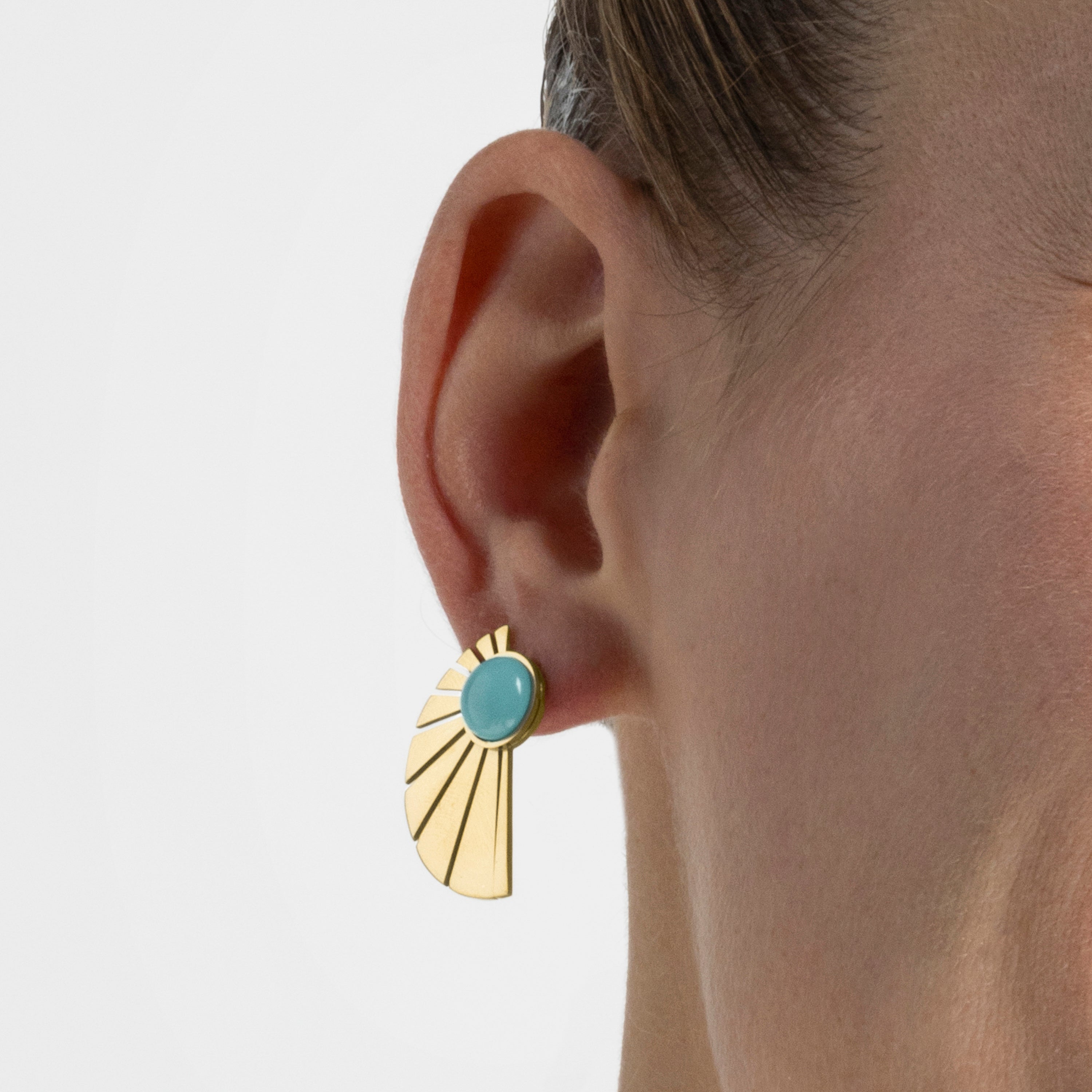 Brincos de Turquesa com acabamento em ouro 18k - Kasfa