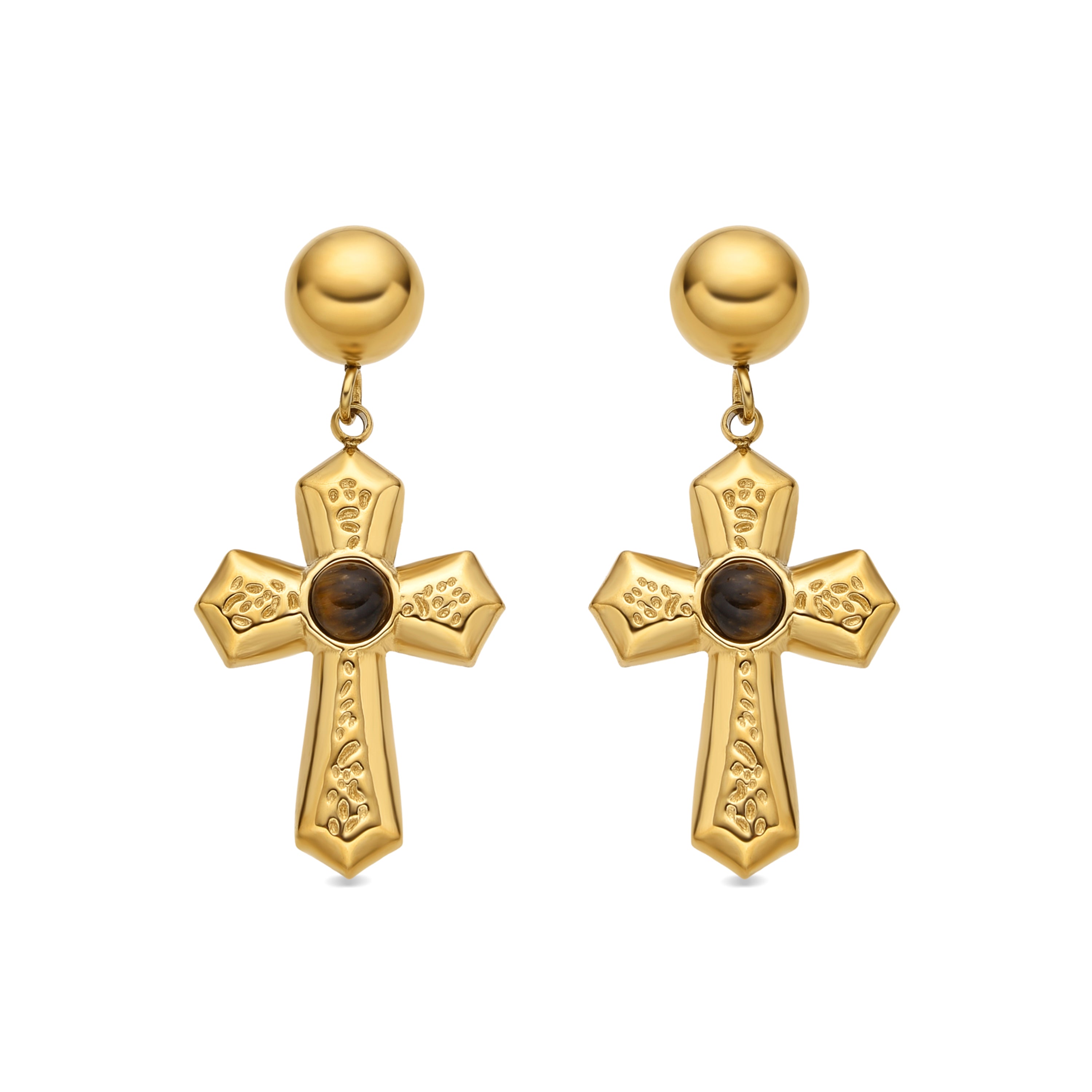 18k gold-finished Tiger&amp;#39;s Eye earrings - Anleh