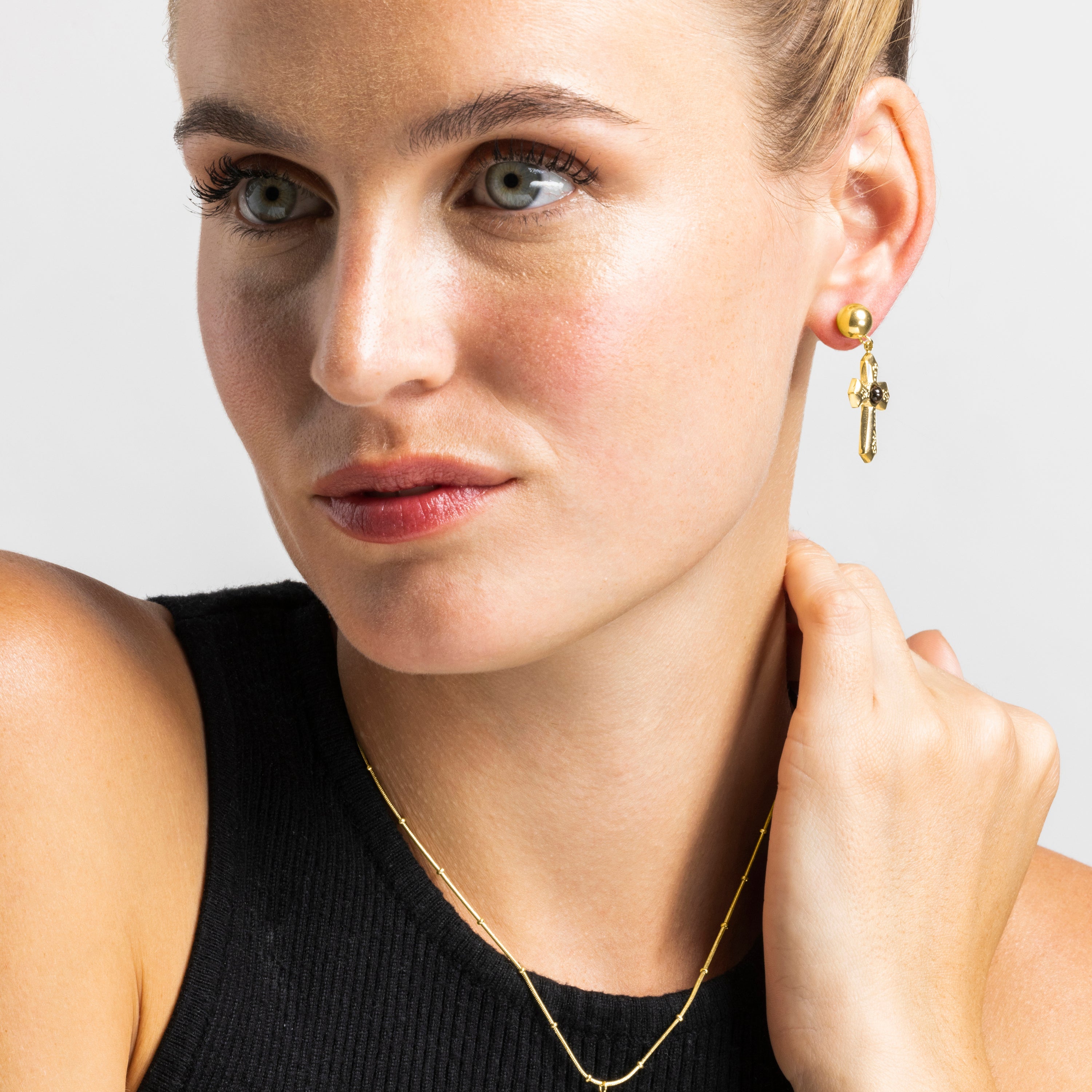 18k gold-finished Tiger&amp;#39;s Eye earrings - Anleh