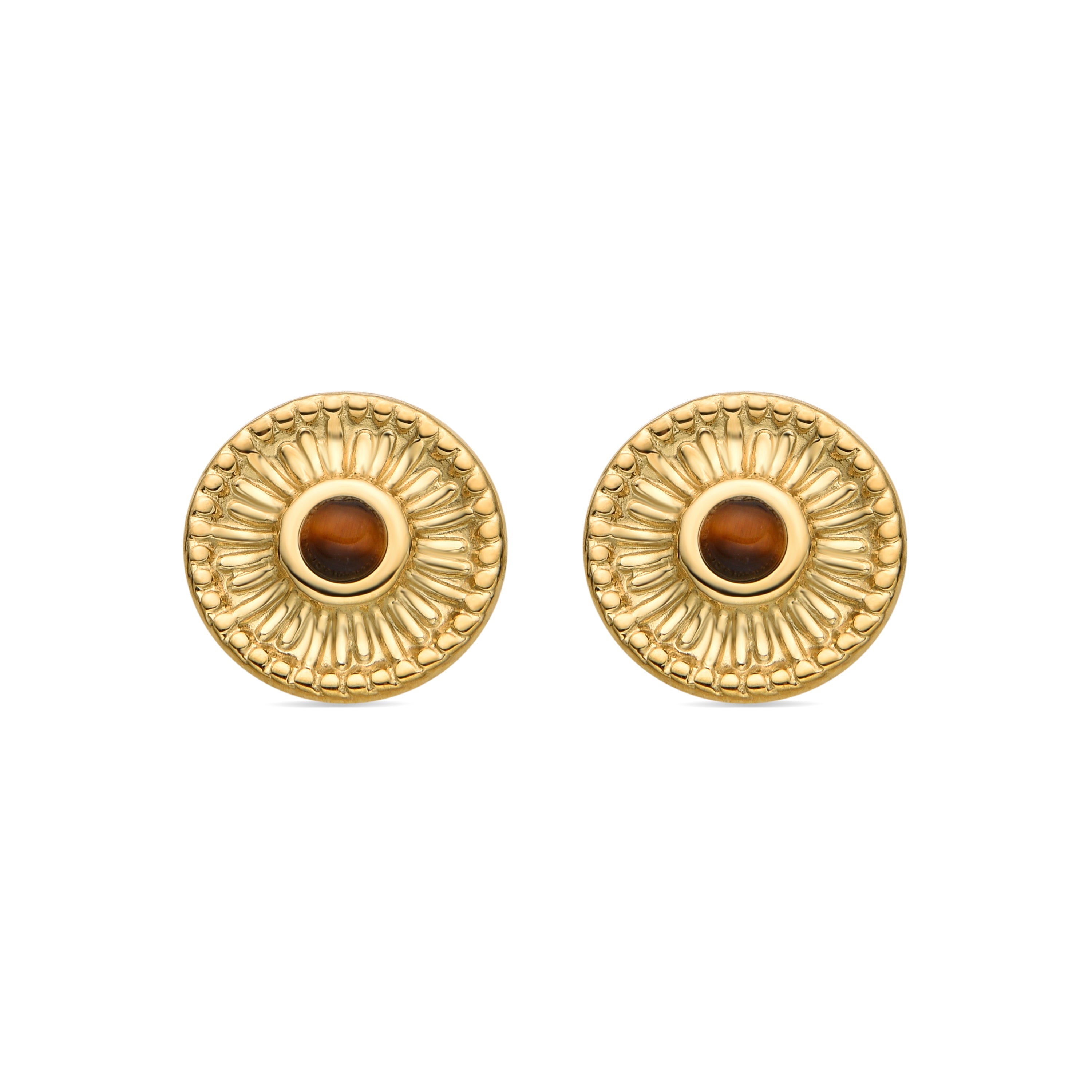 Brincos com Olho de Tigre acabamento ouro 18k - Lanyeb