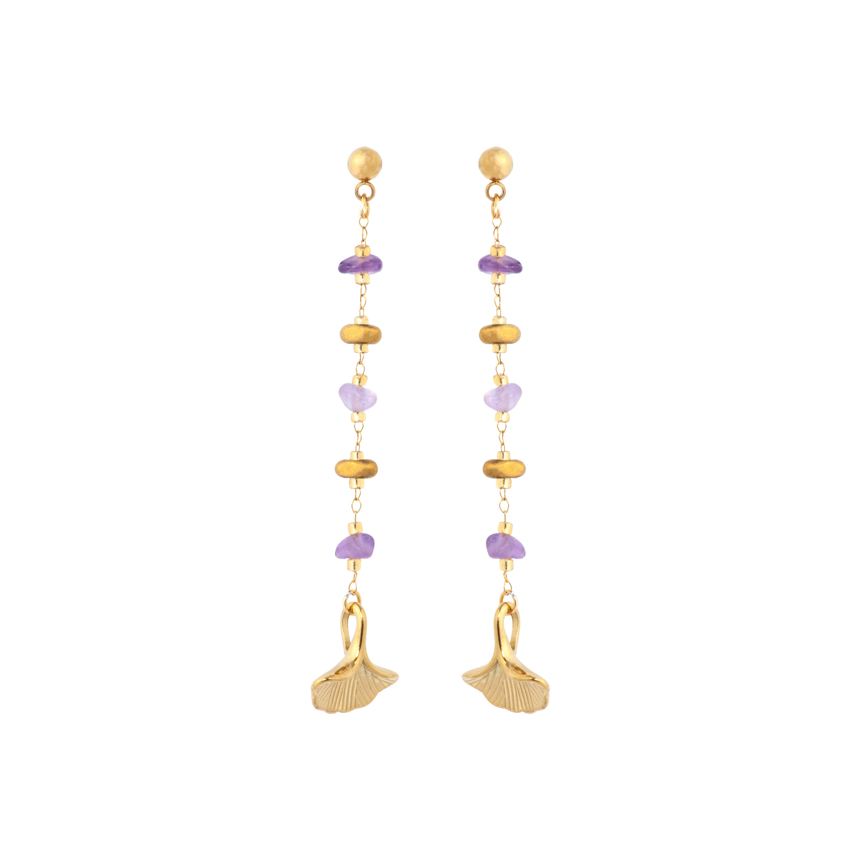 18k yellow gold and natural amethyst earrings - Tarthae 