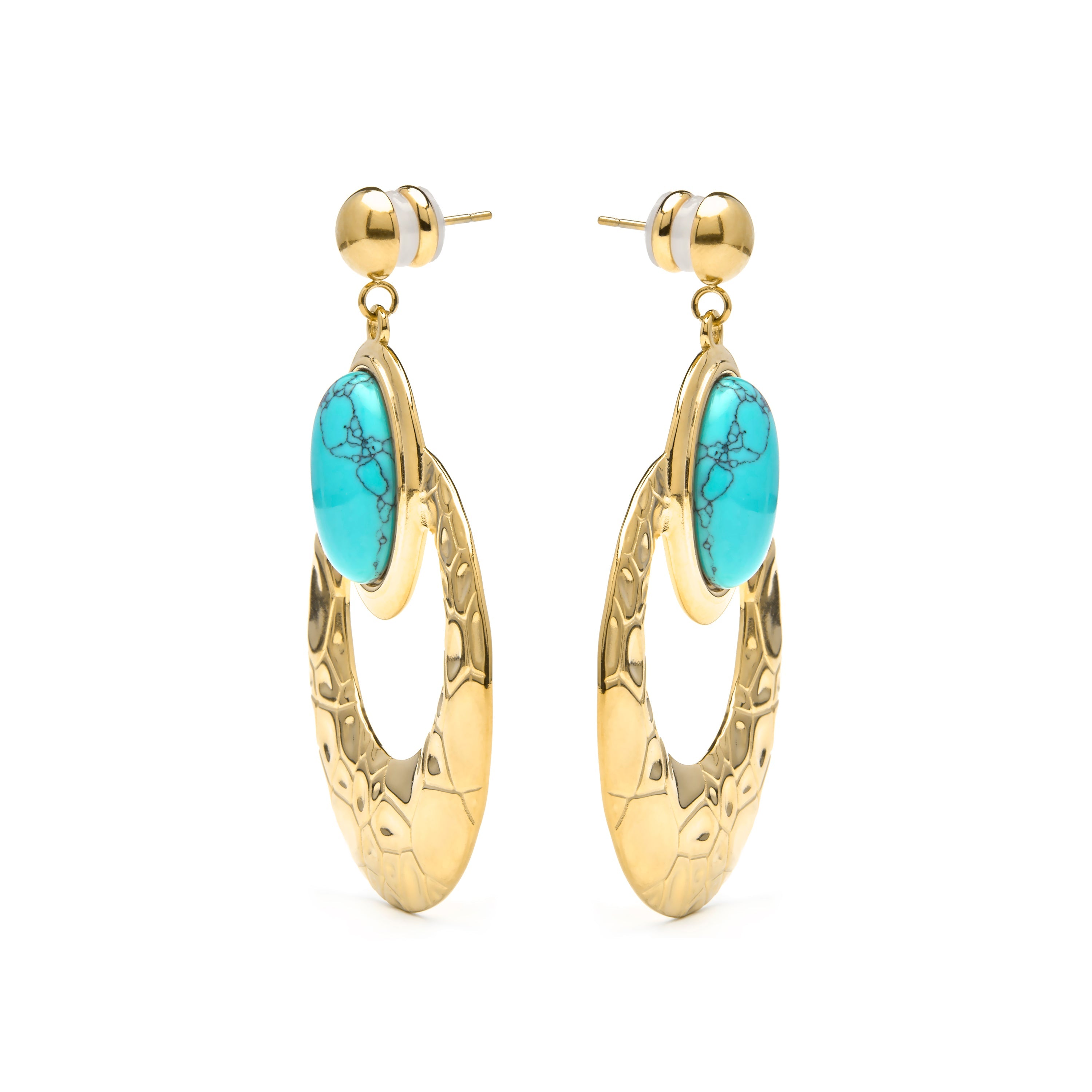 18k yellow gold and turquoise earrings - Rekbas