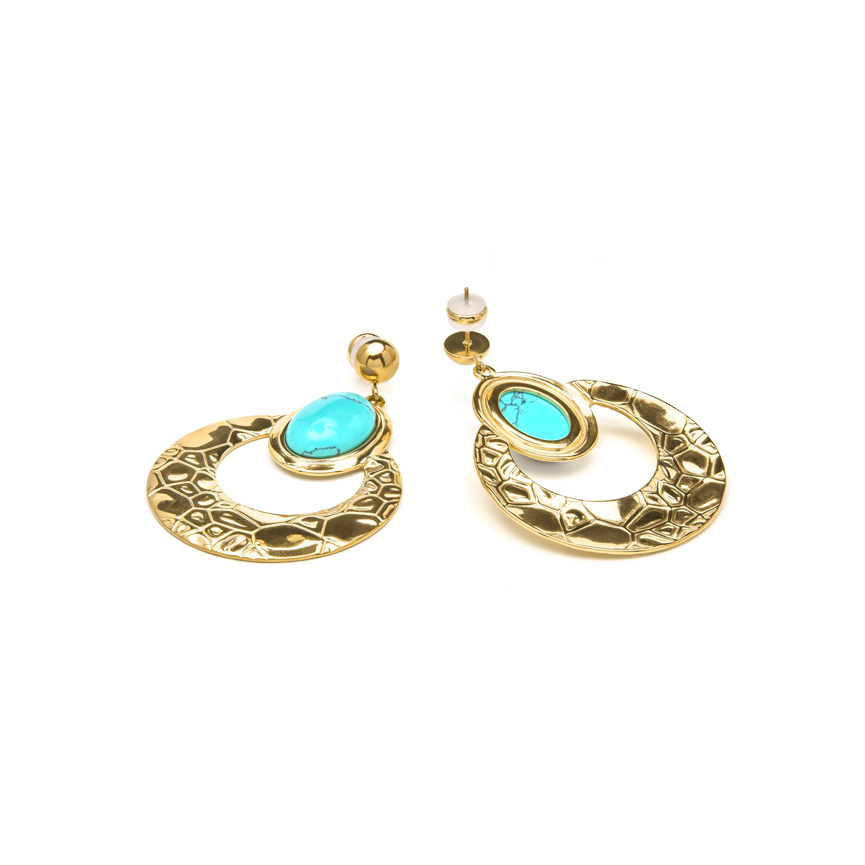18k yellow gold and turquoise earrings - Rekbas