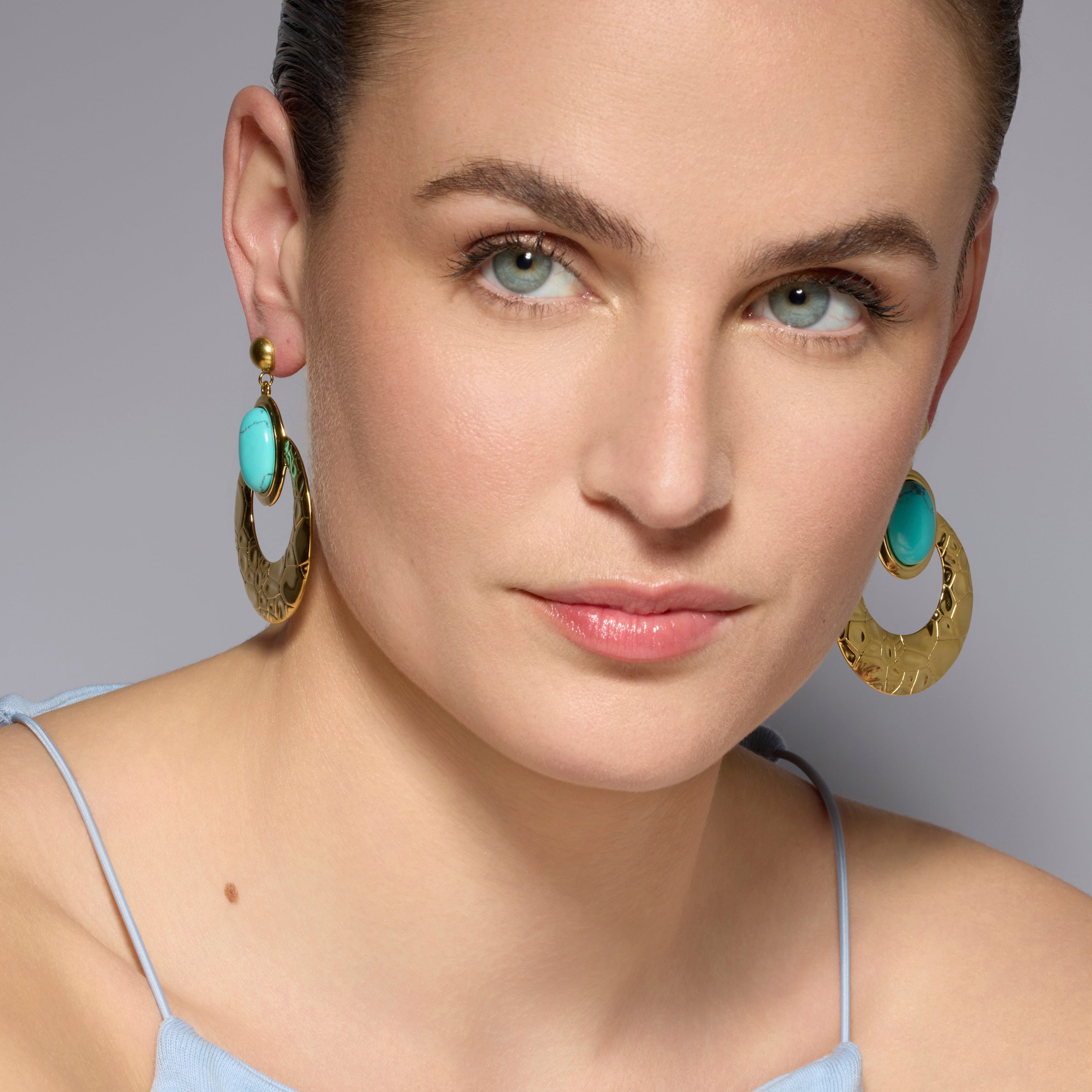 18k yellow gold and turquoise earrings - Rekbas