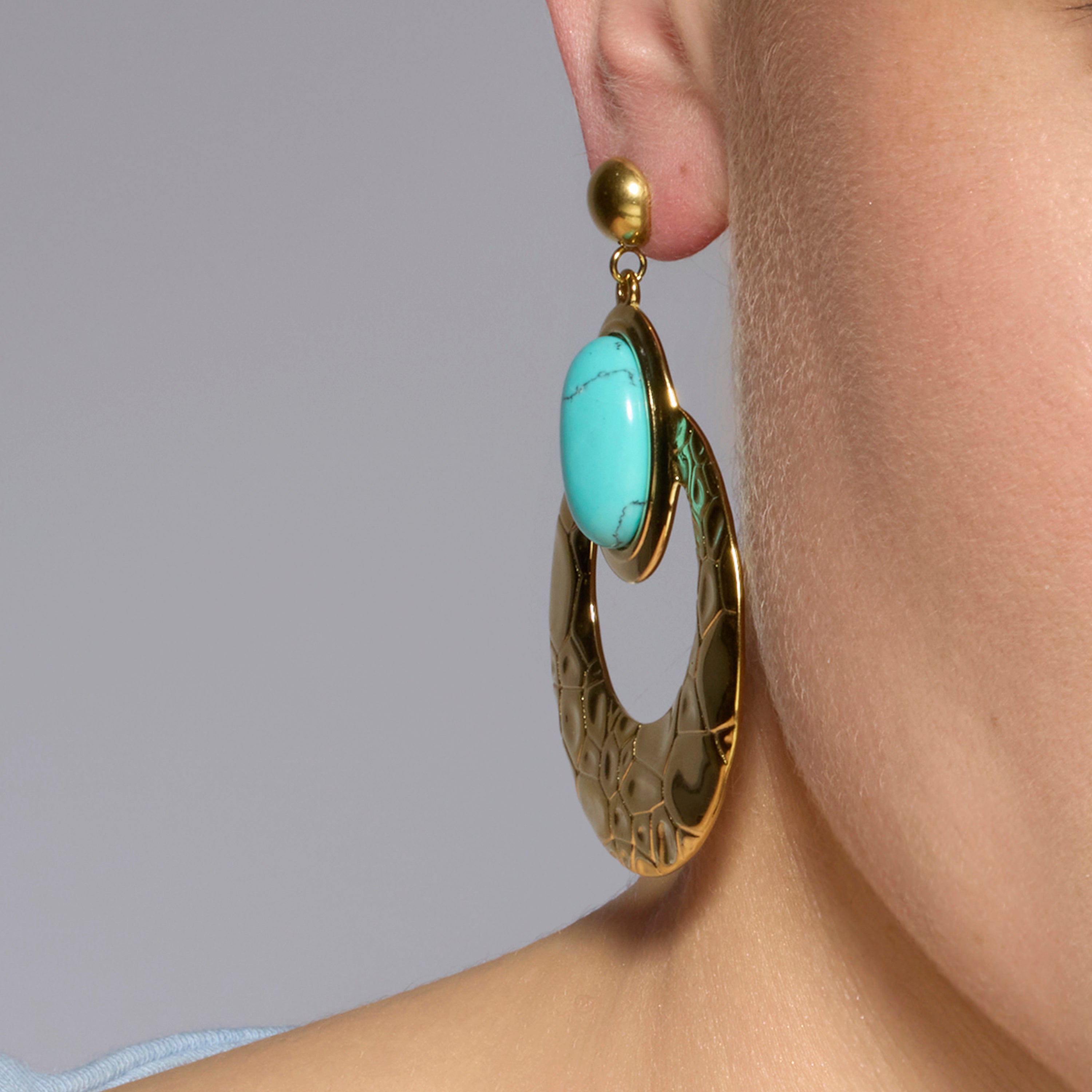 18k yellow gold and turquoise earrings - Rekbas
