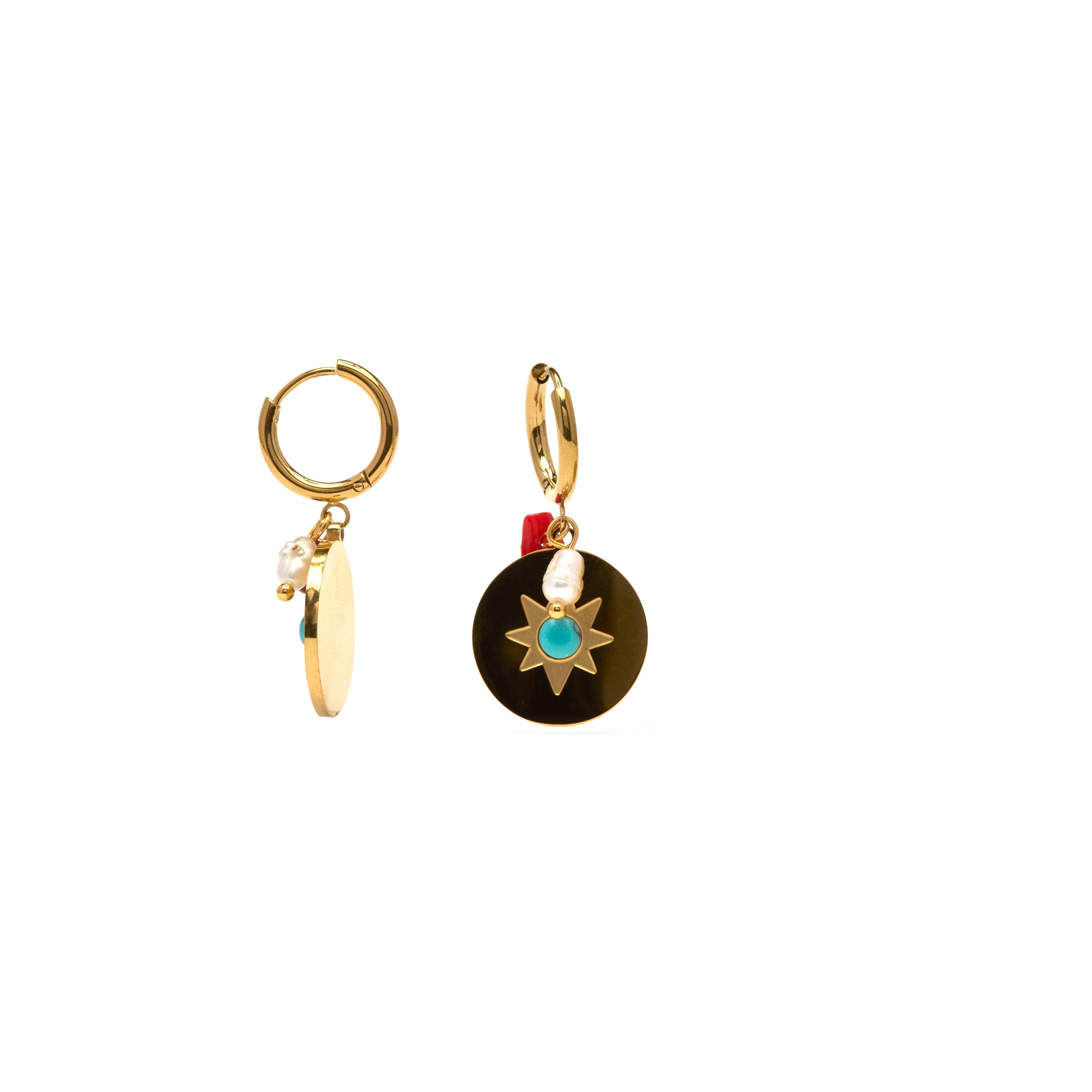 18k yellow gold and turquoise earrings - Nakal