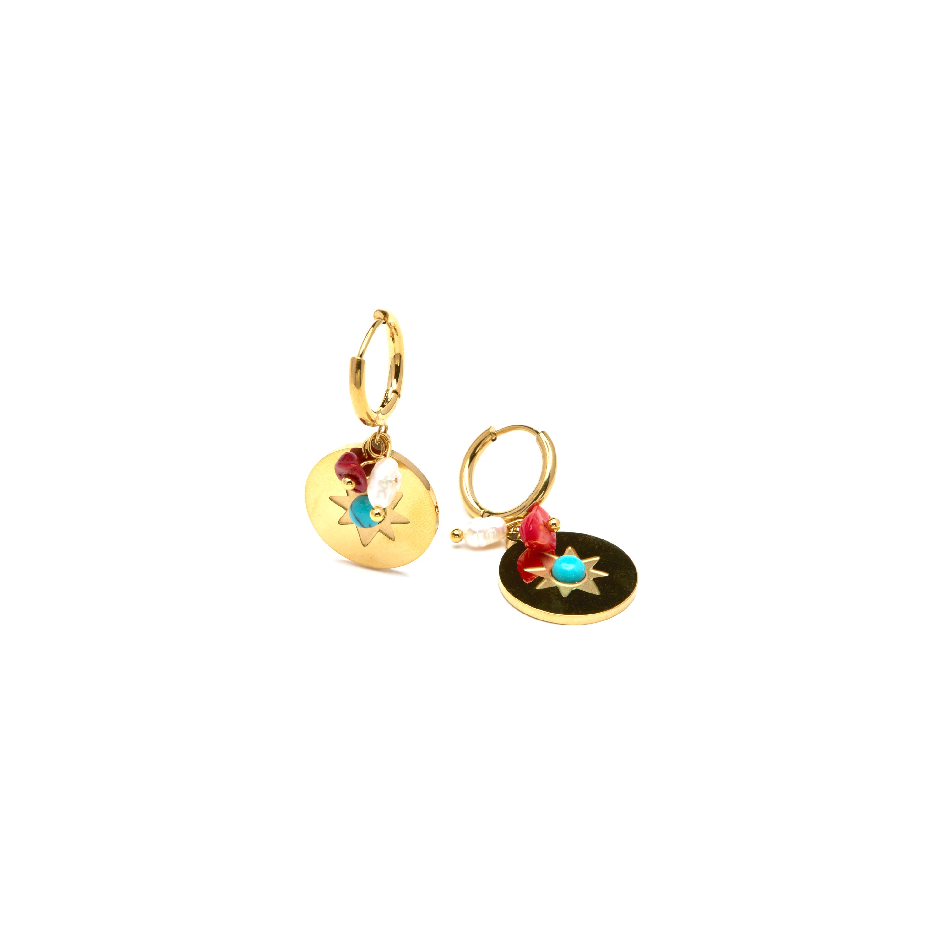 18k yellow gold and turquoise earrings - Nakal