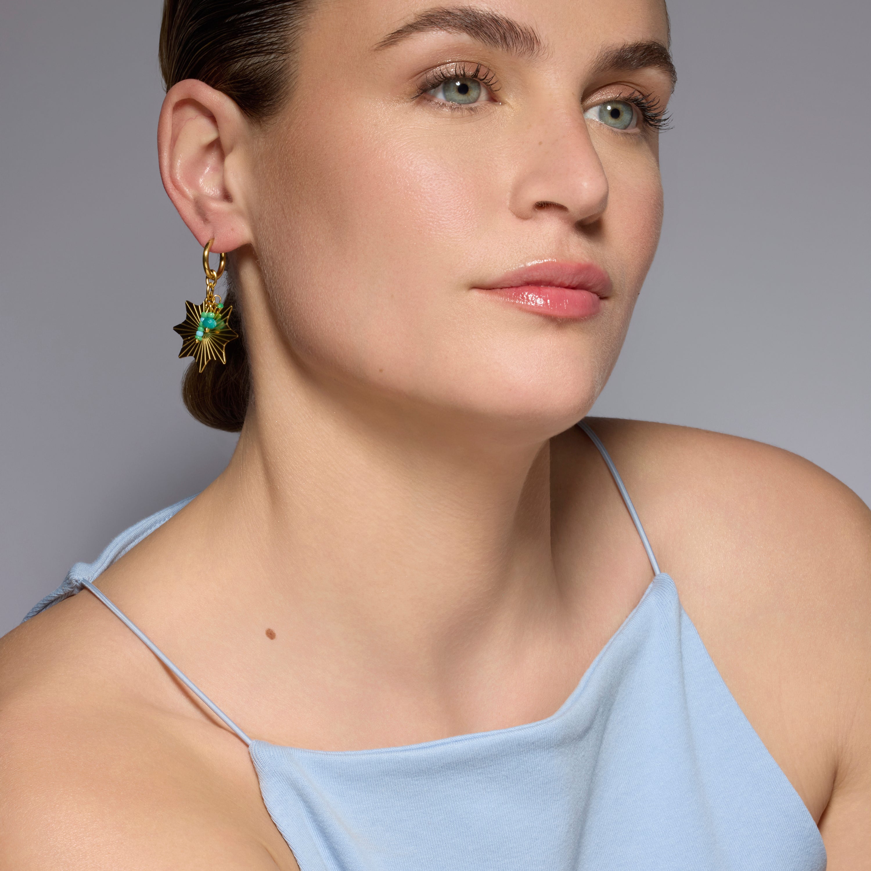 Pendientes acabado oro amarillo de 18k y Turquesa - Silmu