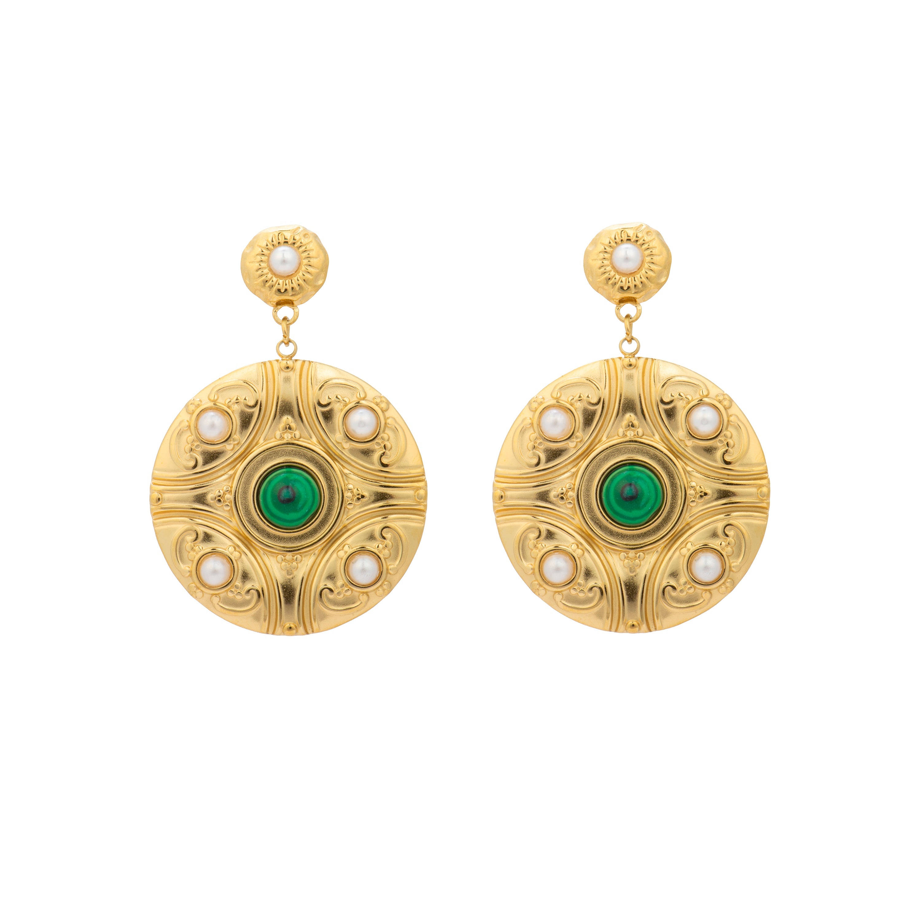 18k yellow gold and malachite earrings - Kiak