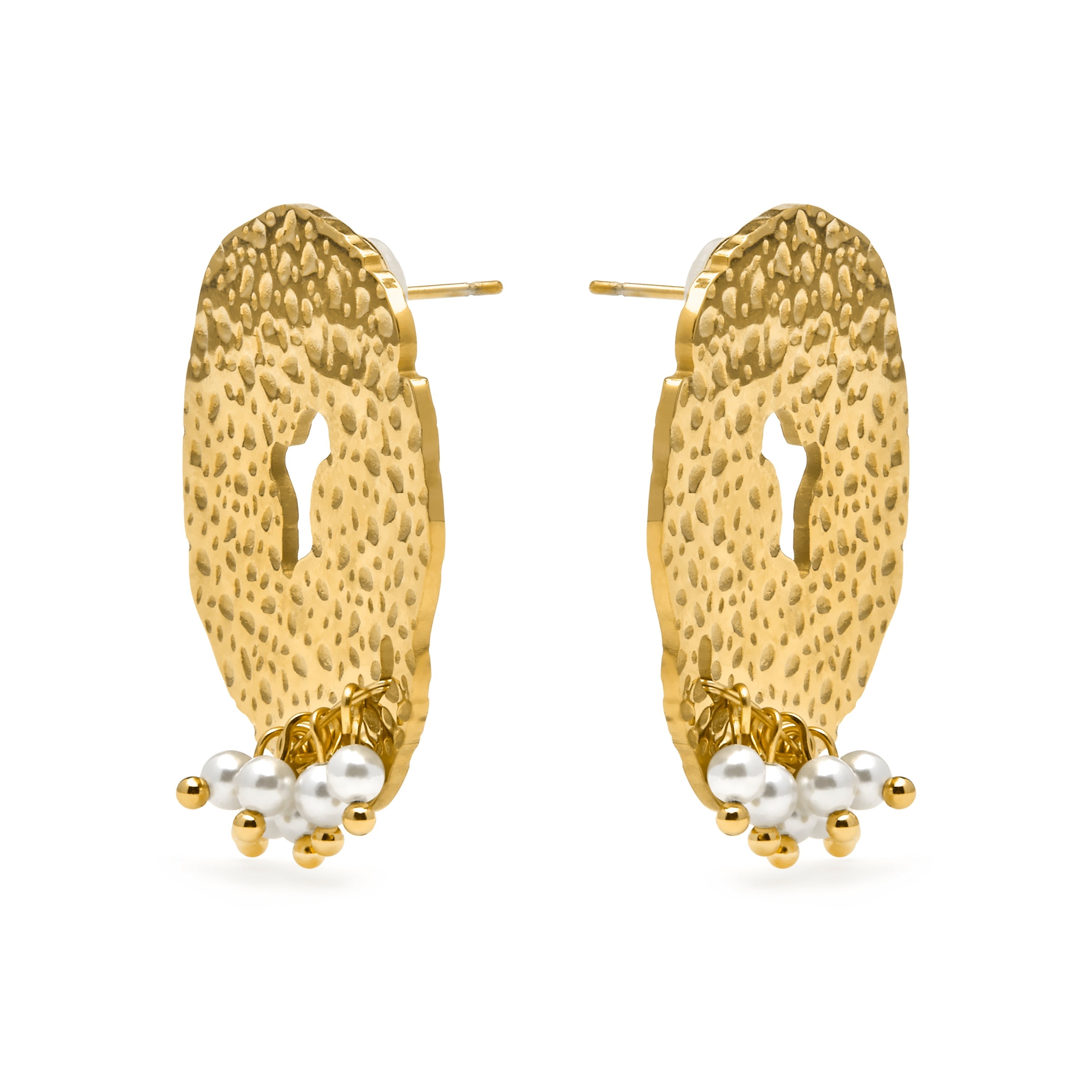 18k yellow gold finish earrings with white pearls - Kuwe