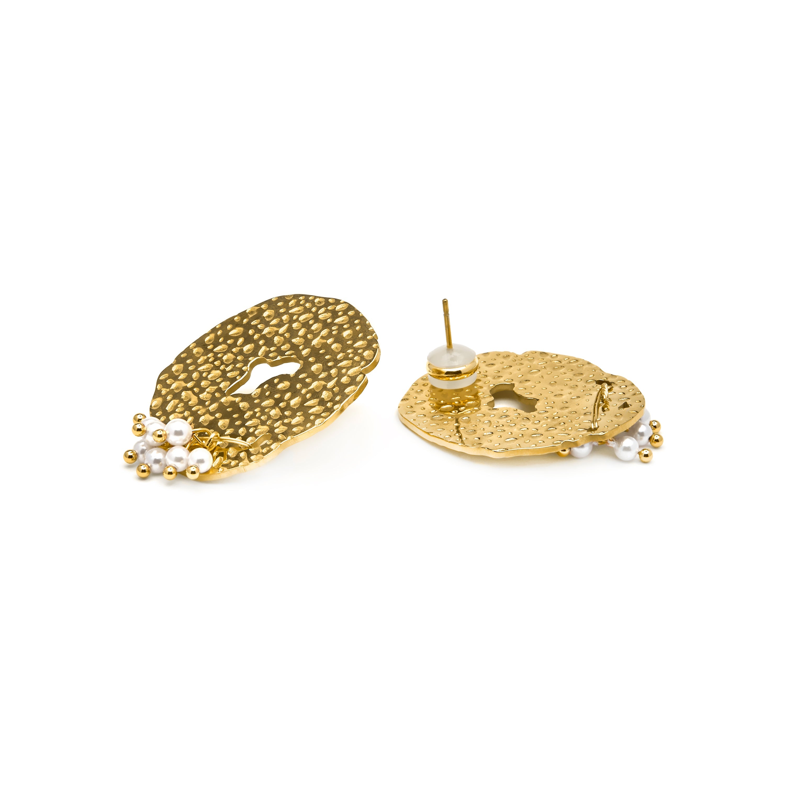 18k yellow gold finish earrings with white pearls - Kuwe