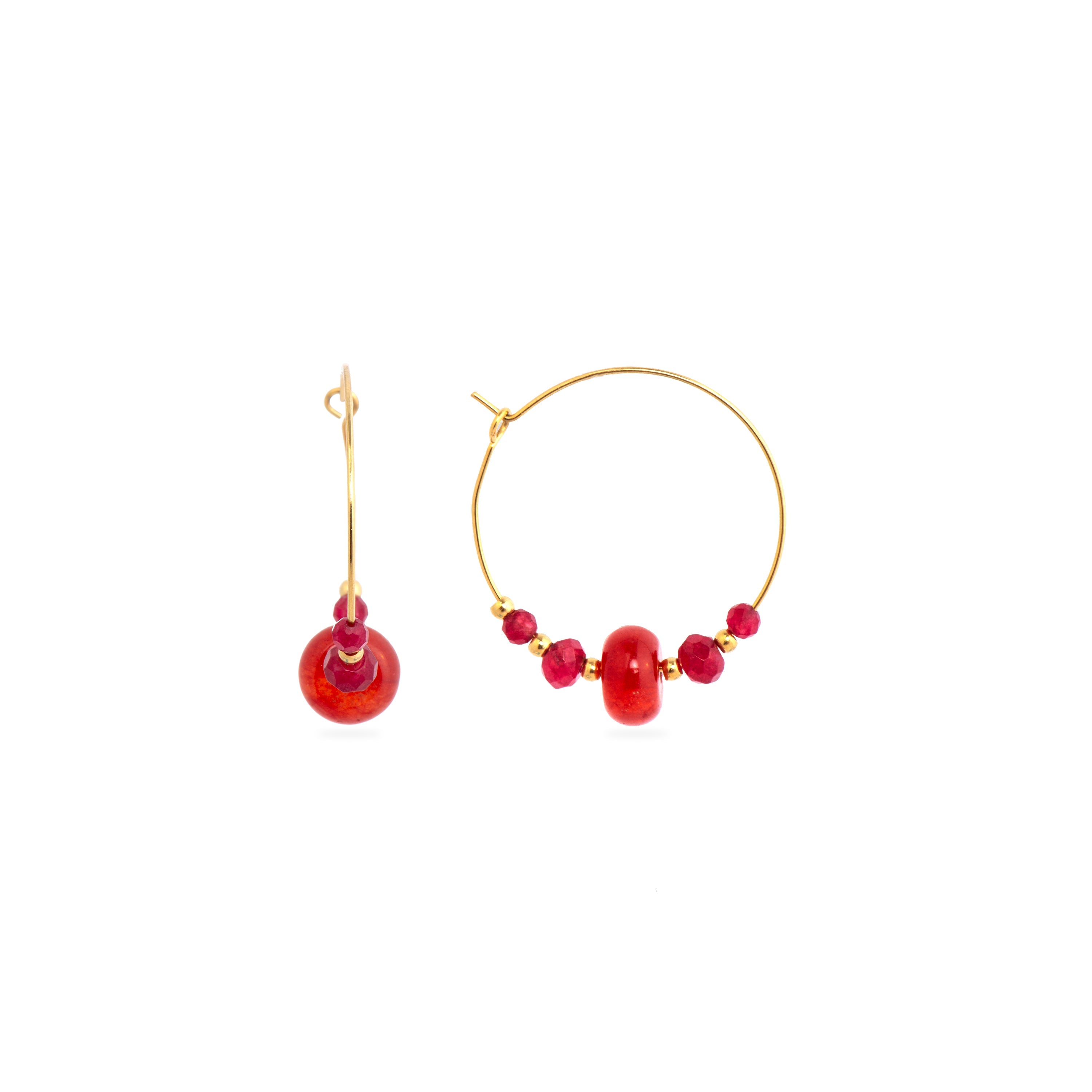 Brincos banhados a ouro 18k e Jade Vermelho - Rahay