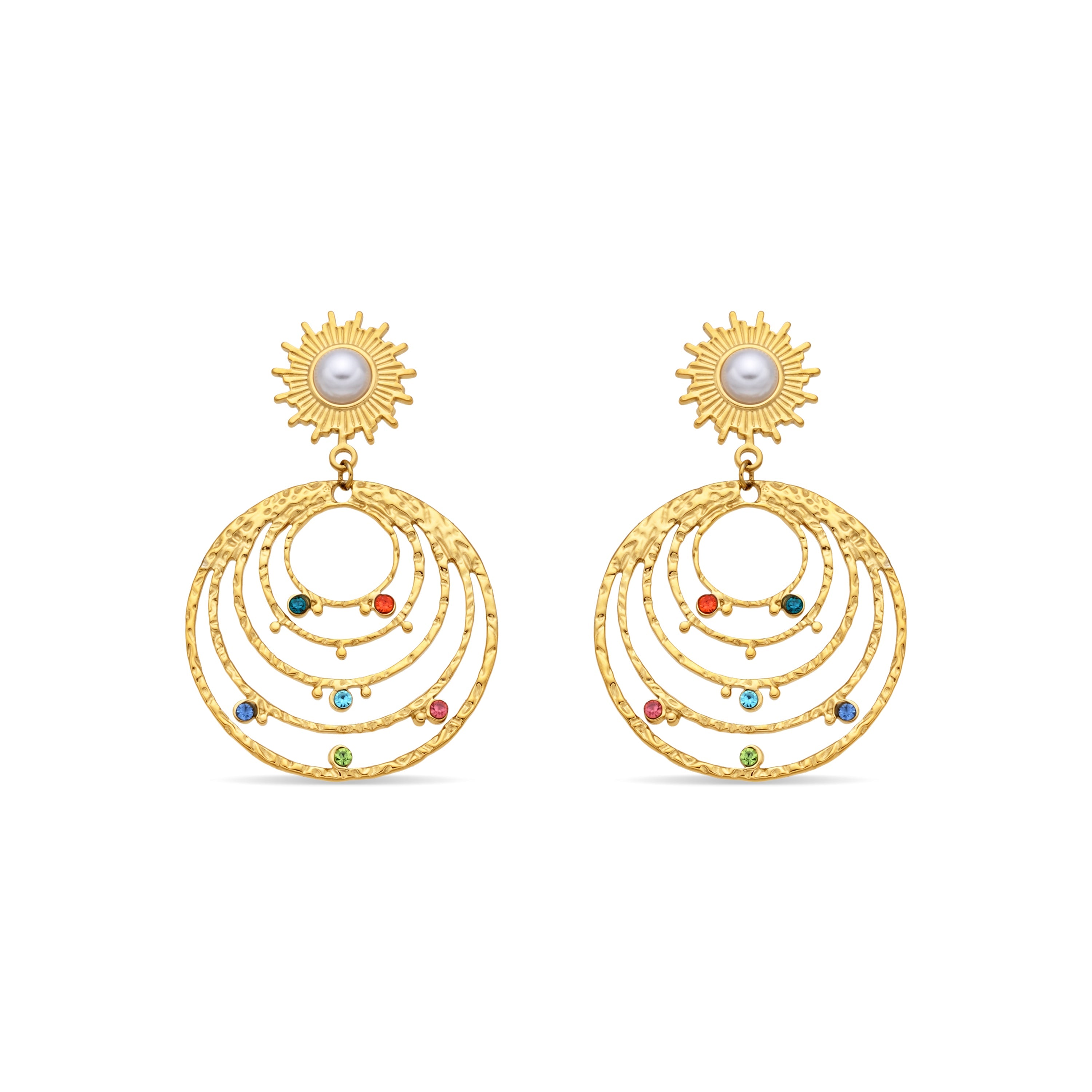 Multicolor Zirconia Earrings in 18k Yellow Gold Finish - Malema
