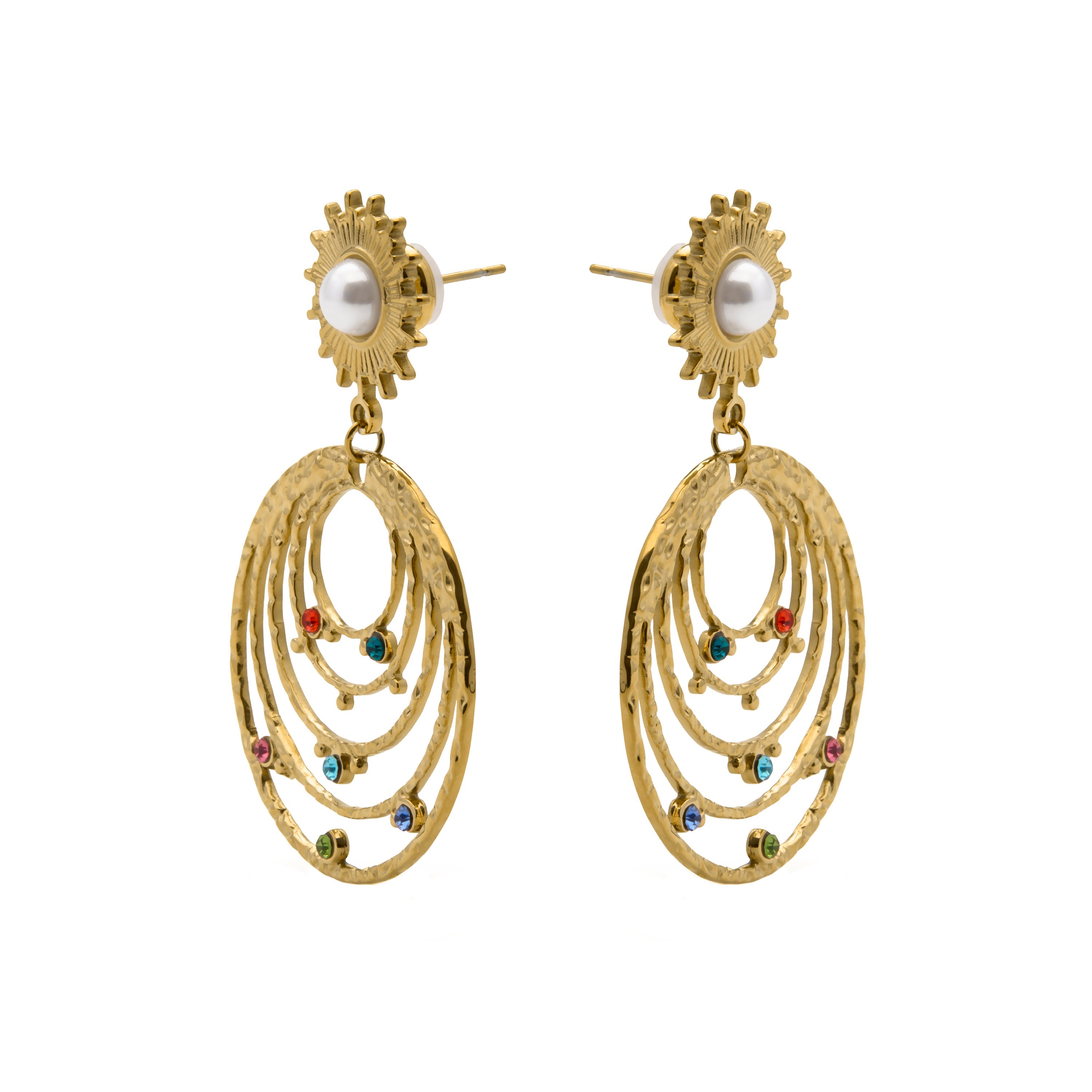 Pendientes de Circonita Multicolor acabado en oro amarillo 18k - Malema