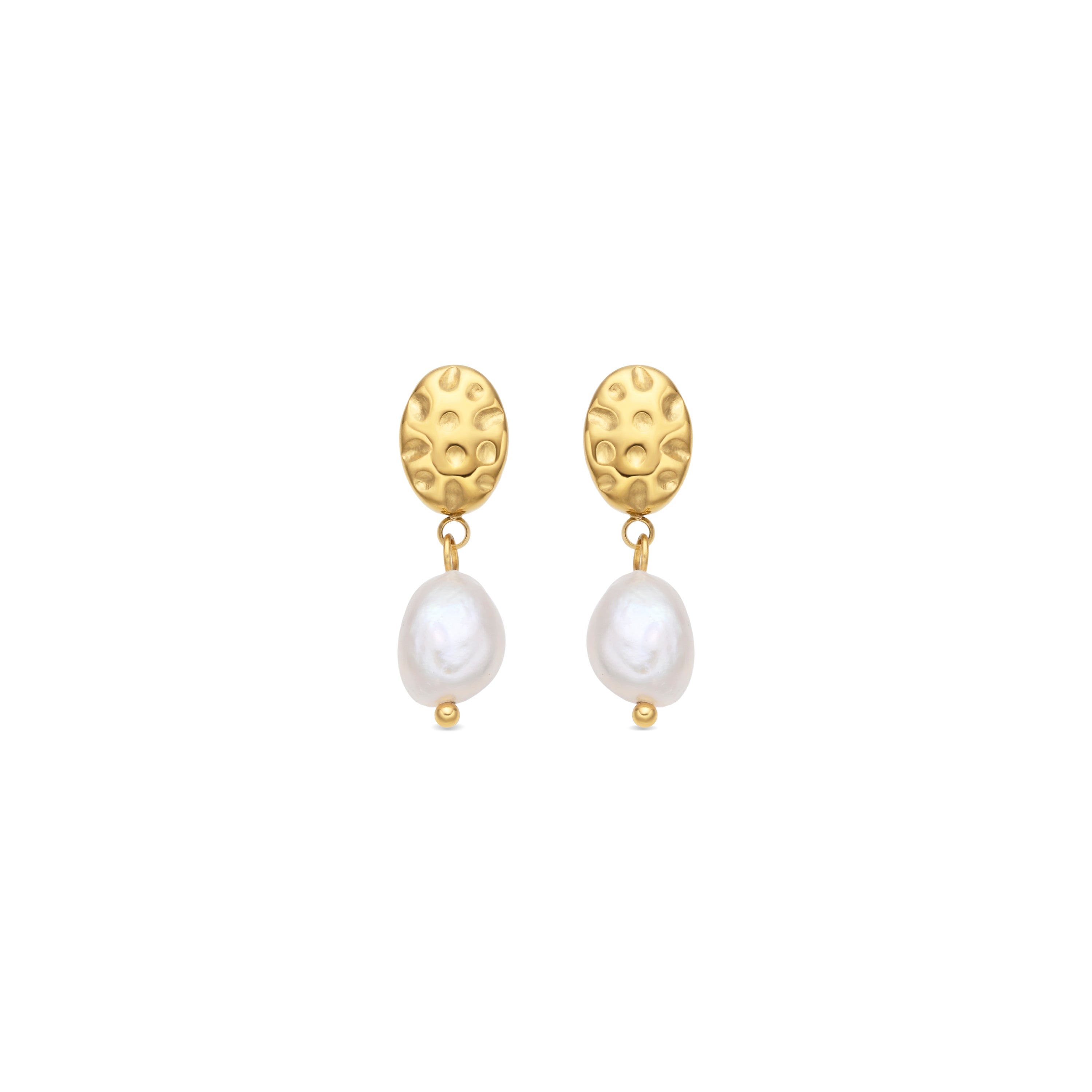 18k Yellow Gold Finish White Pearl Earrings - Kixo