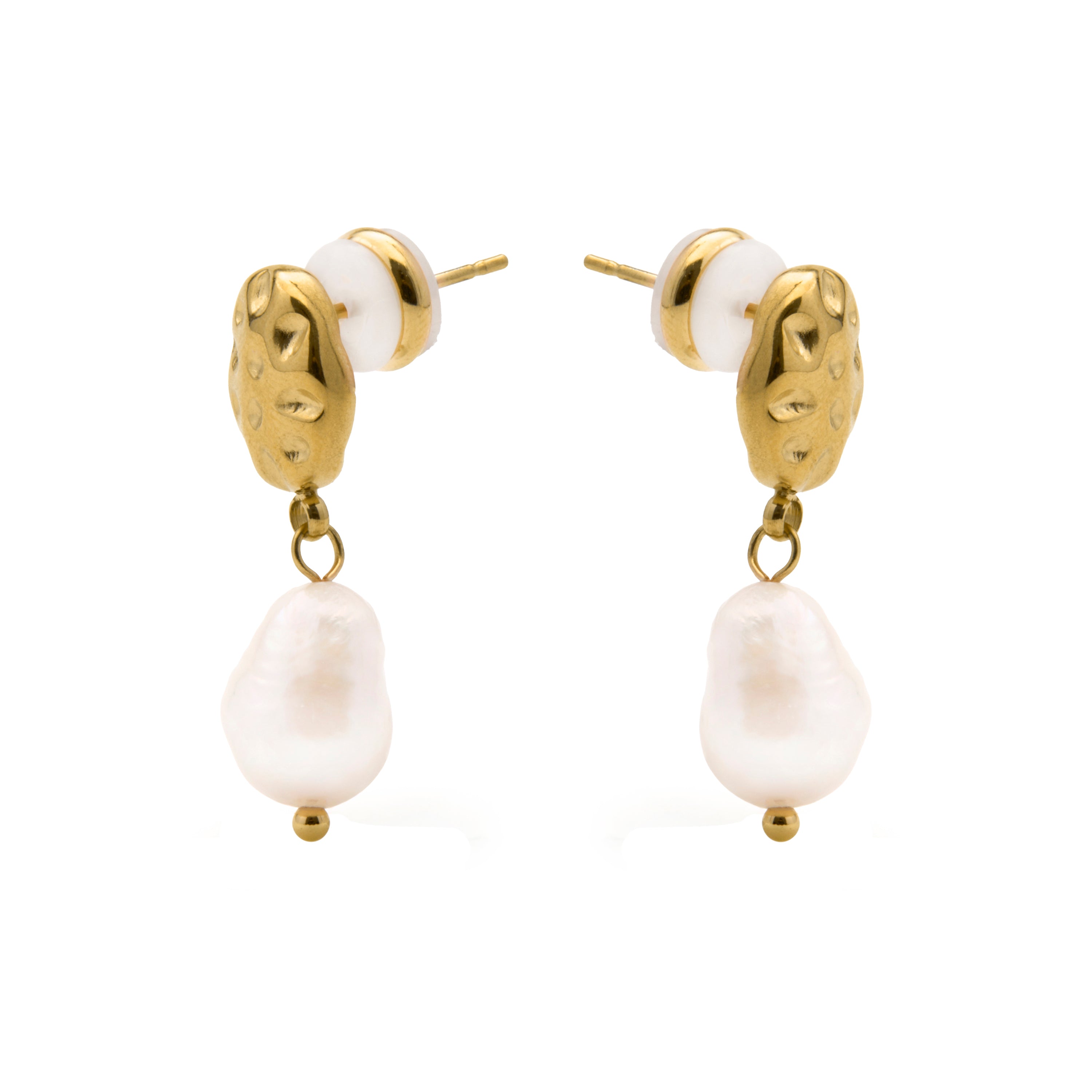 18k Yellow Gold Finish White Pearl Earrings - Kixo