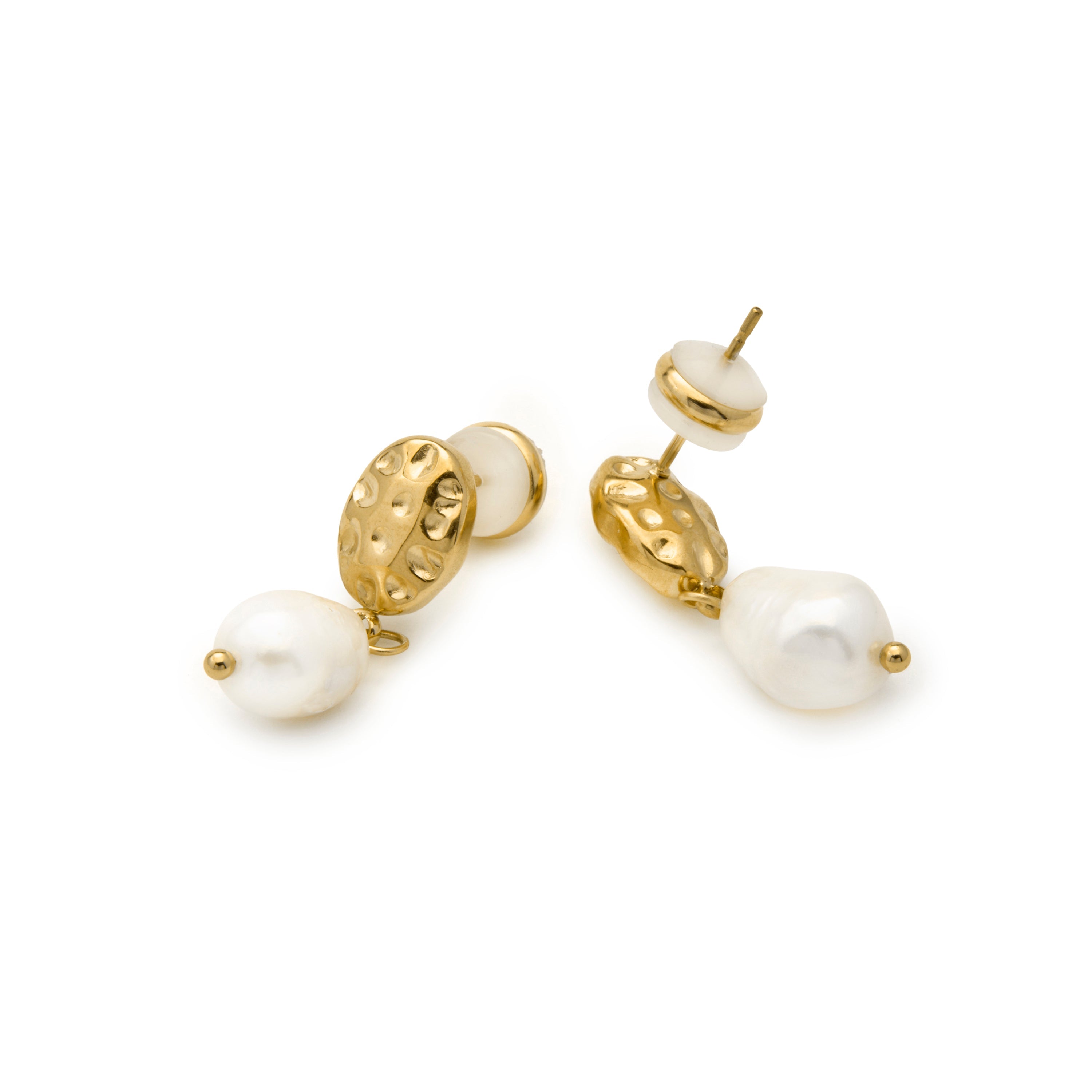 18k Yellow Gold Finish White Pearl Earrings - Kixo