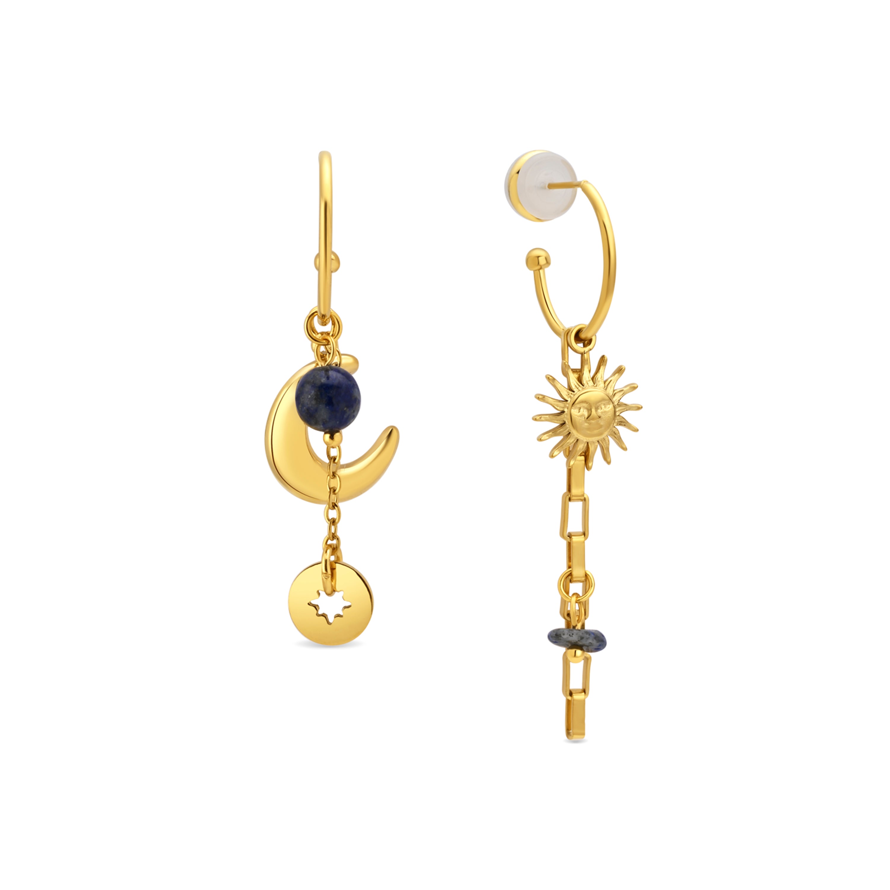 18k Yellow Gold Finish Blue Crystal Drop Earrings - Gud