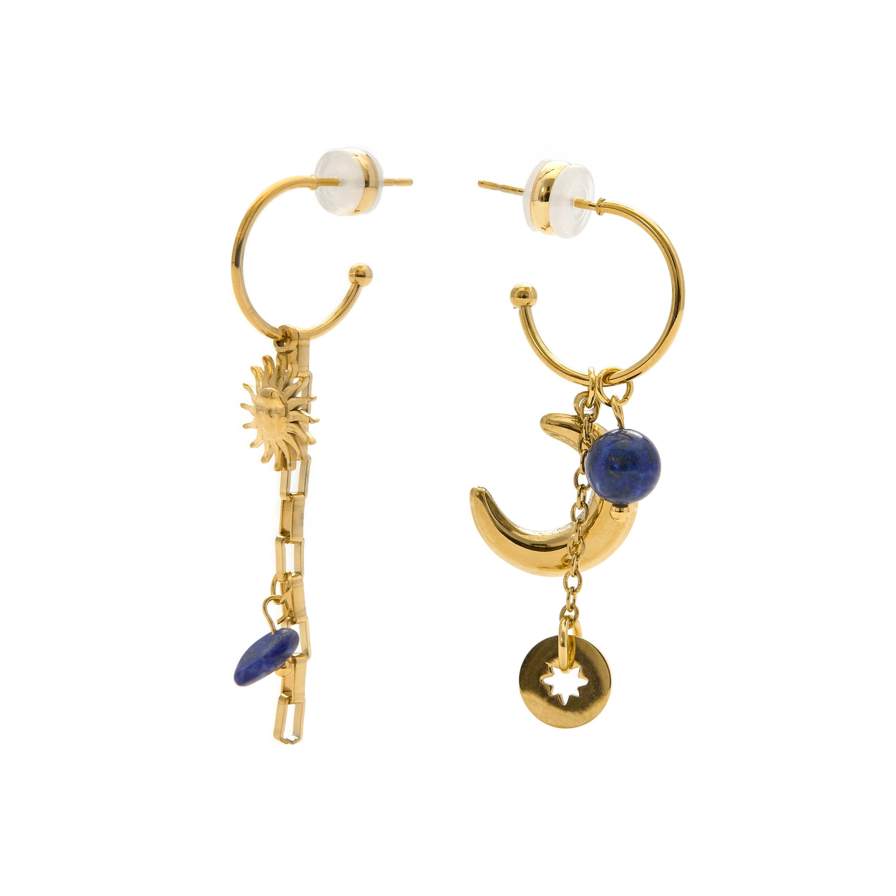 18k Yellow Gold Finish Blue Crystal Drop Earrings - Gud