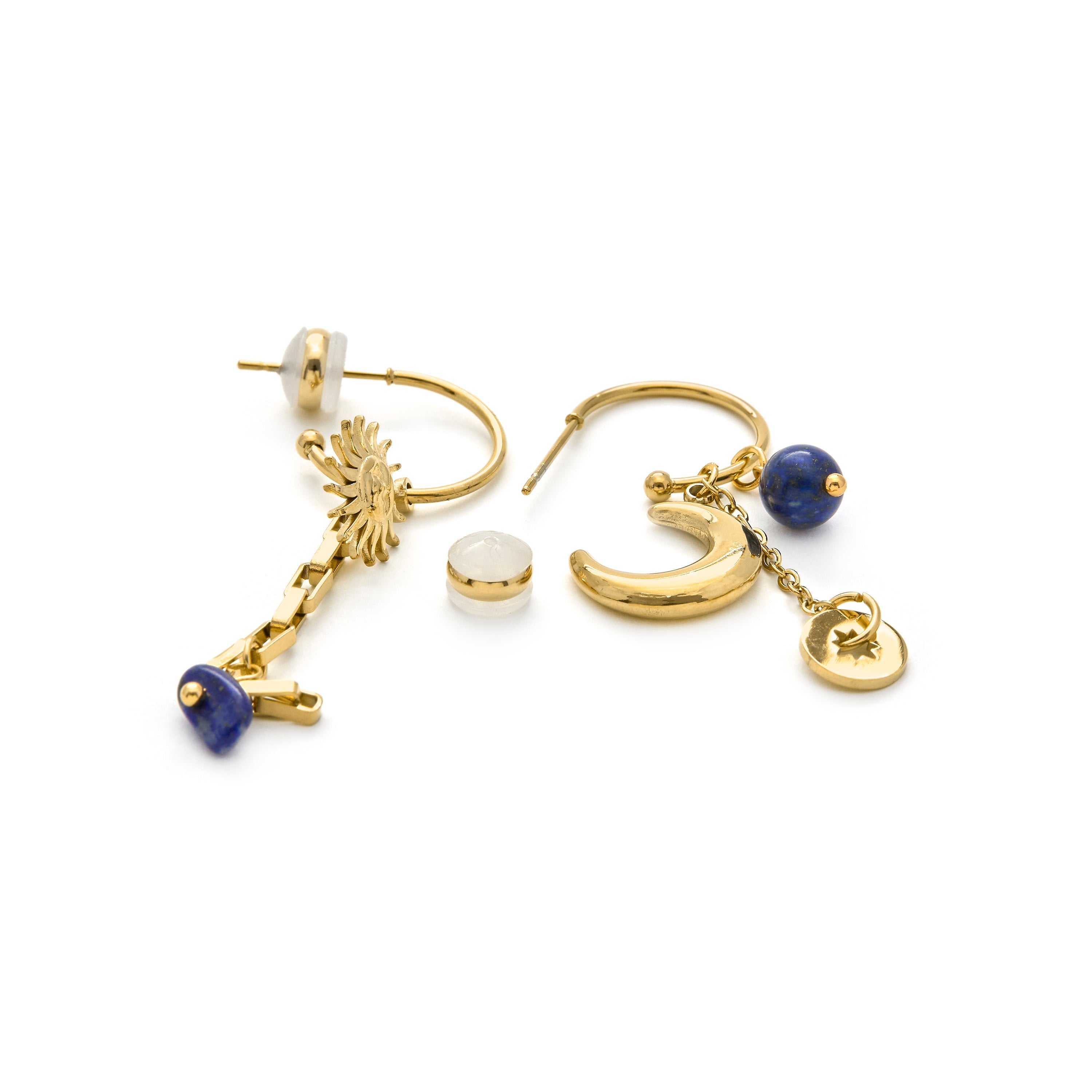 18k Yellow Gold Finish Blue Crystal Drop Earrings - Gud