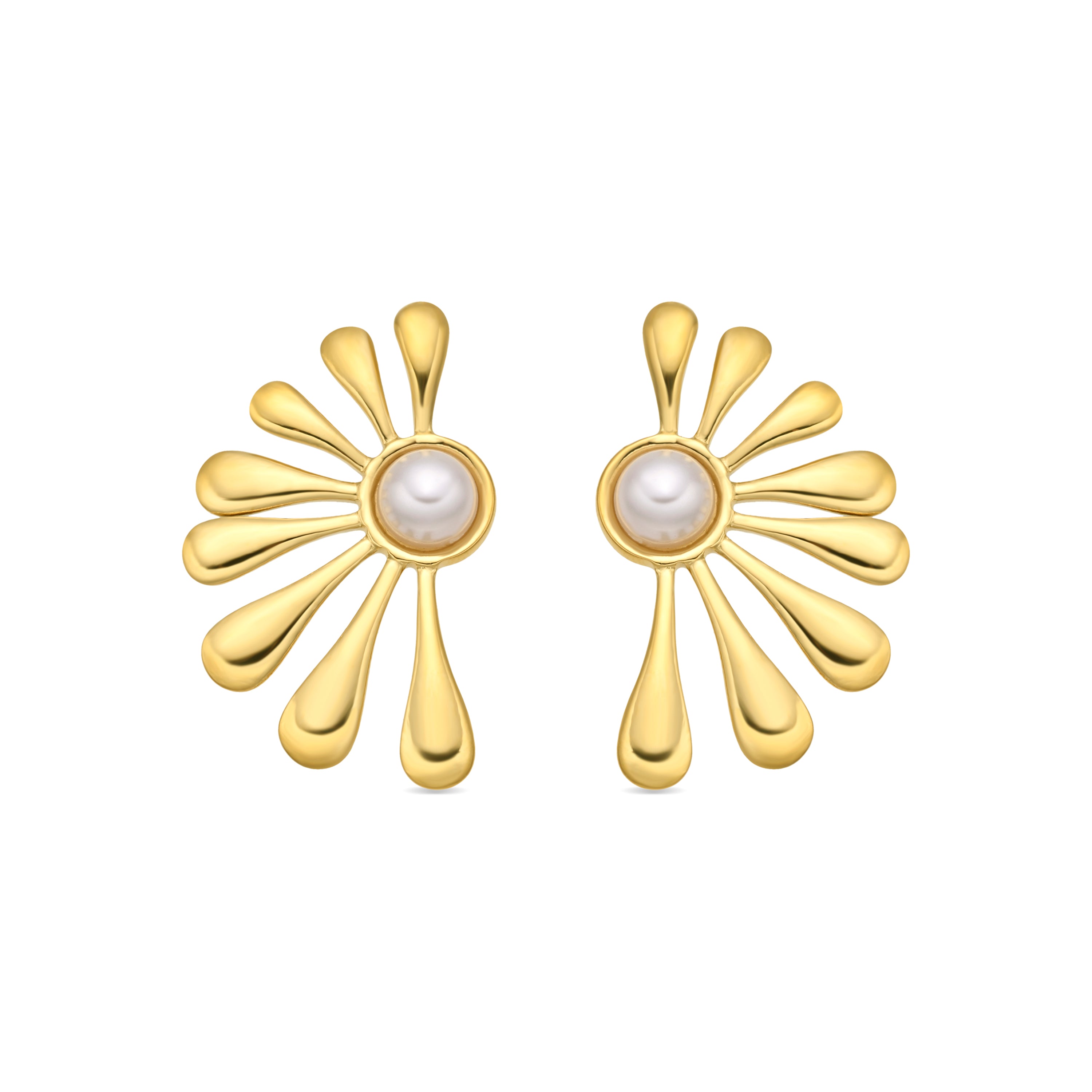 18k Yellow Gold Finish White Pearl Earrings - Grimbe