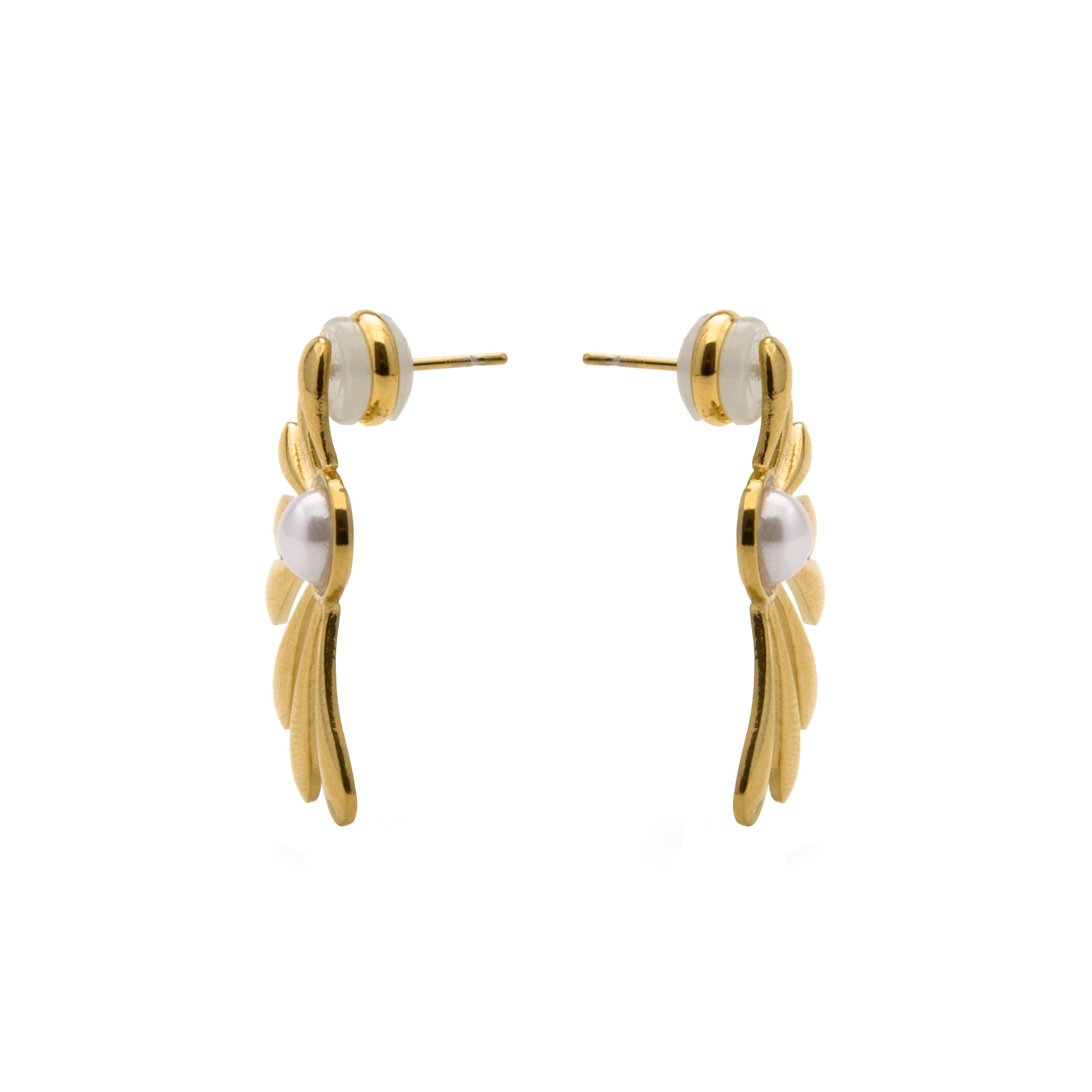 18k Yellow Gold Finish White Pearl Earrings - Grimbe