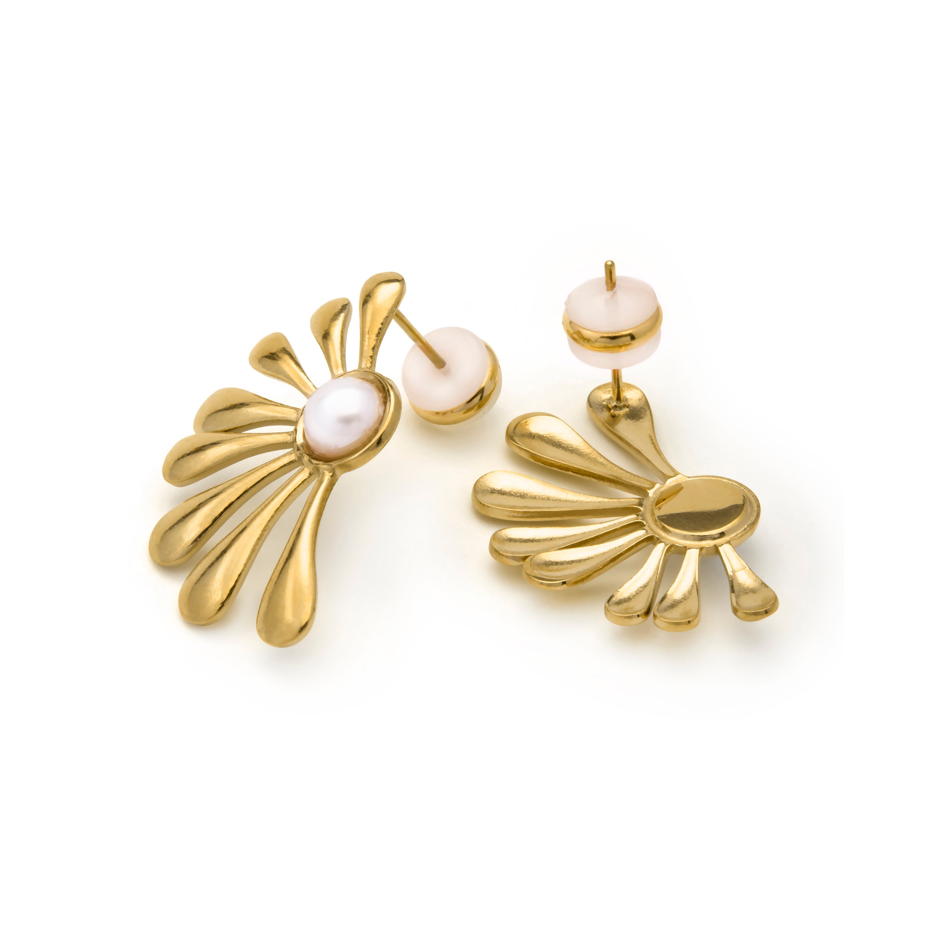 18k Yellow Gold Finish White Pearl Earrings - Grimbe