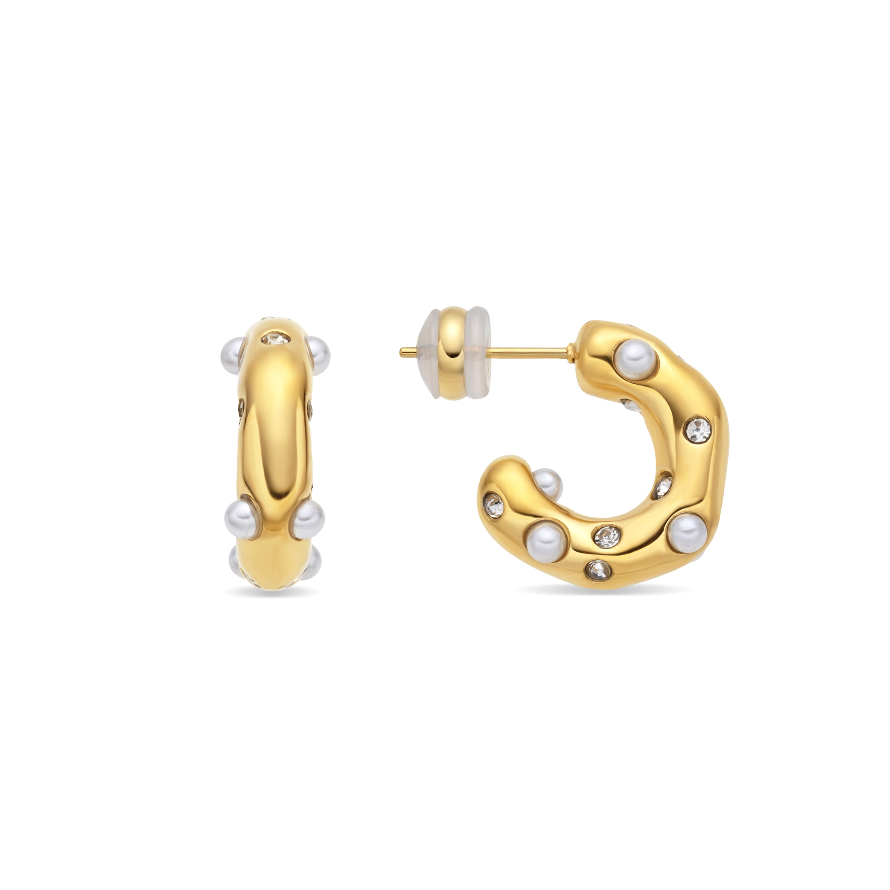 18k Yellow Gold Finish White Pearl Drop Earrings - Sisenia