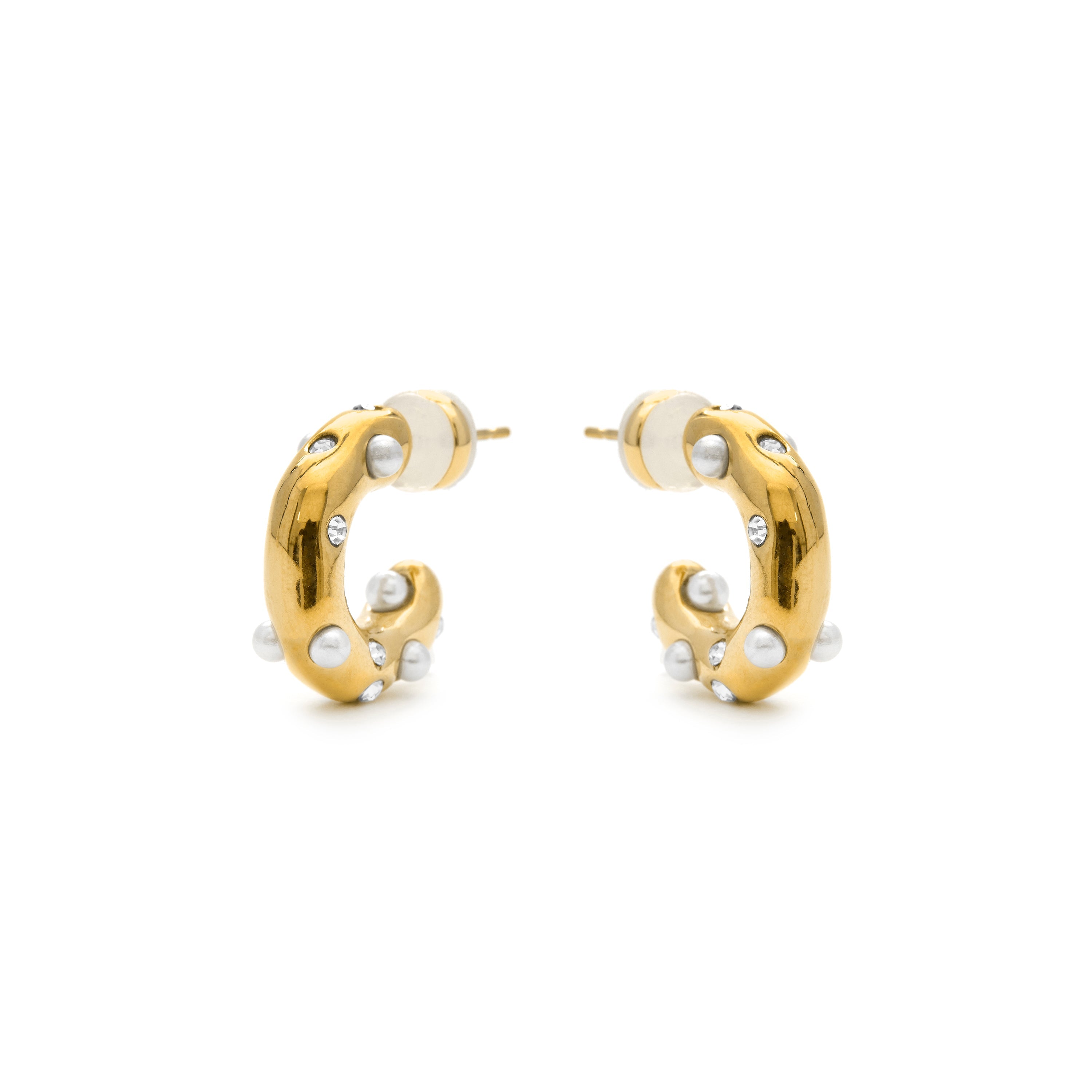 18k Yellow Gold Finish White Pearl Drop Earrings - Sisenia