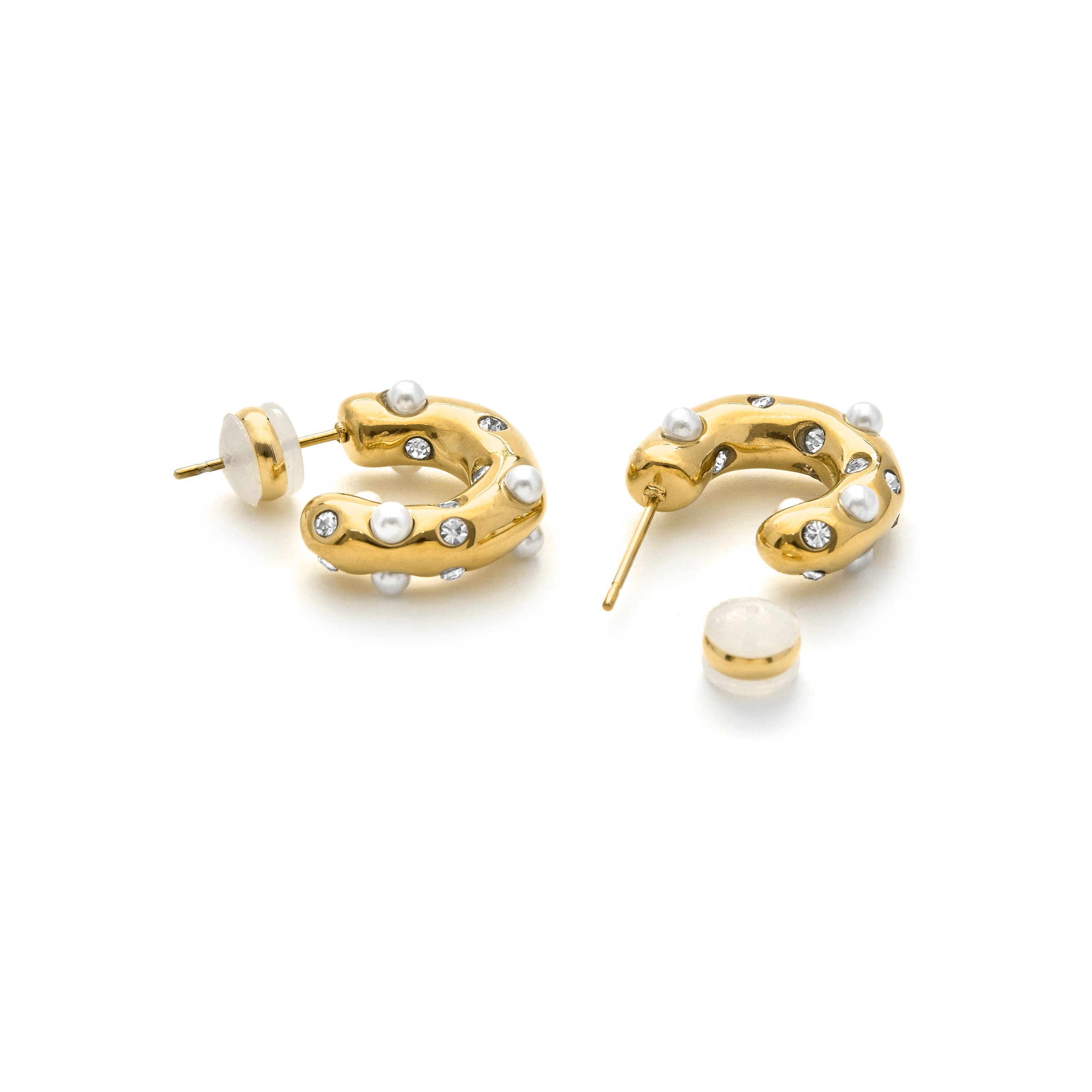 18k Yellow Gold Finish White Pearl Drop Earrings - Sisenia