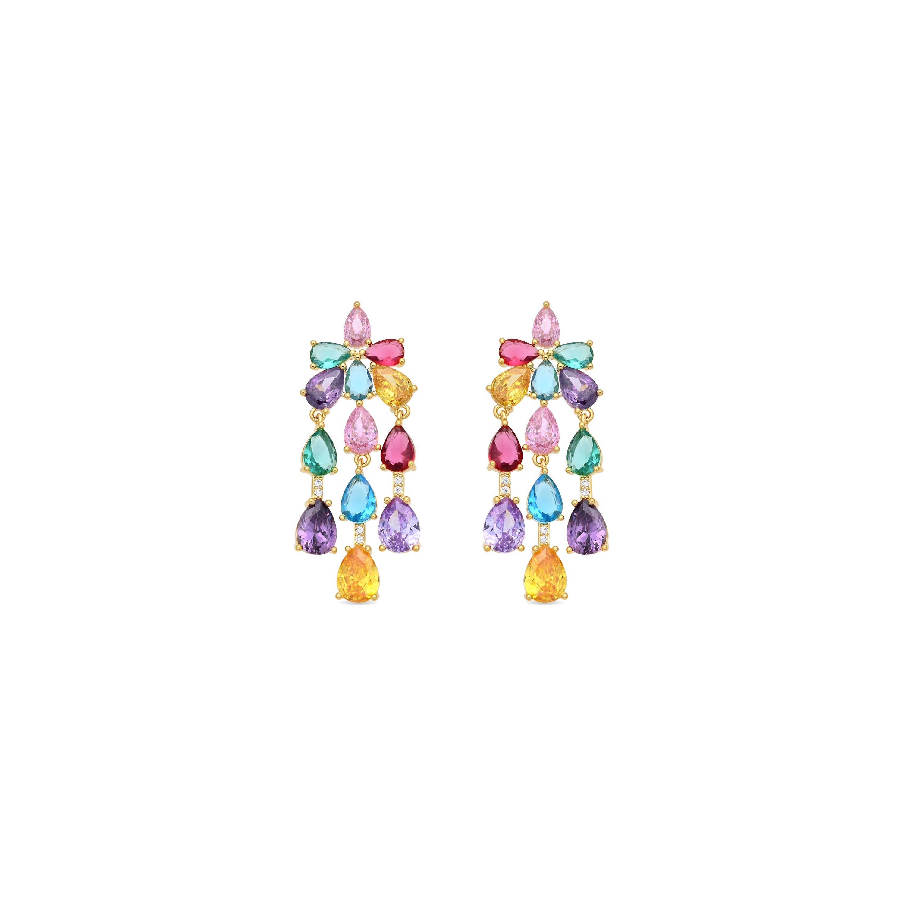 Multicolor Zirconia Earrings with 18k Yellow Gold Finish - Linro