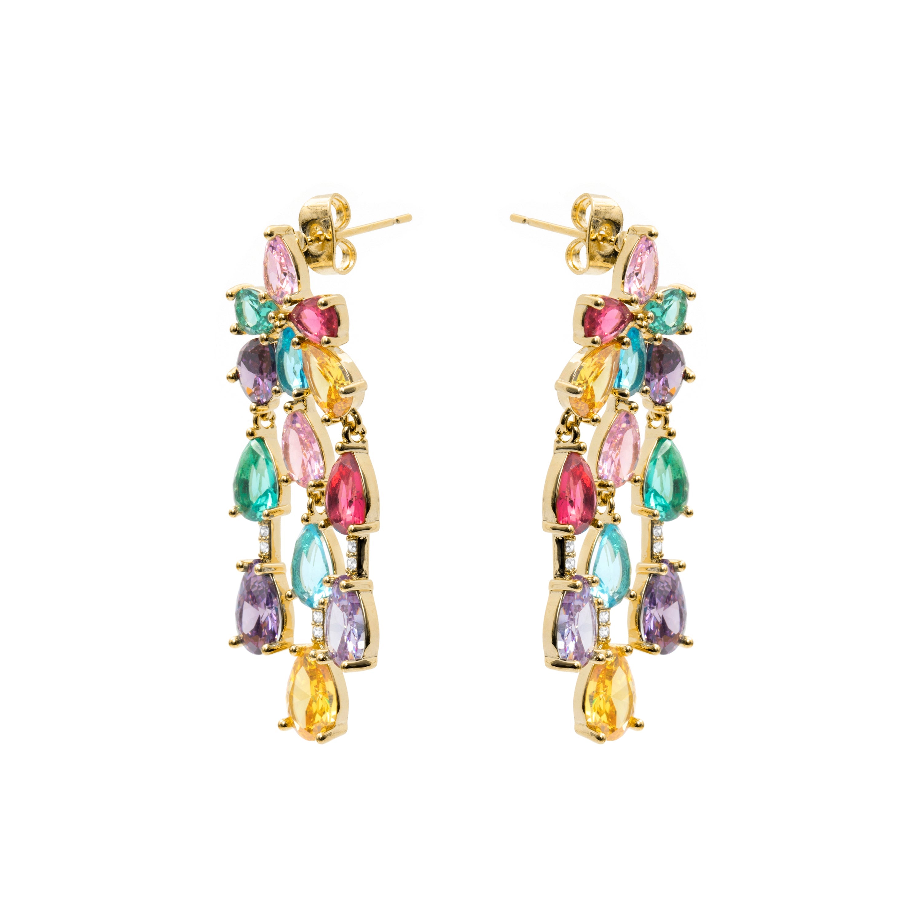 Multicolor Zirconia Earrings with 18k Yellow Gold Finish - Linro
