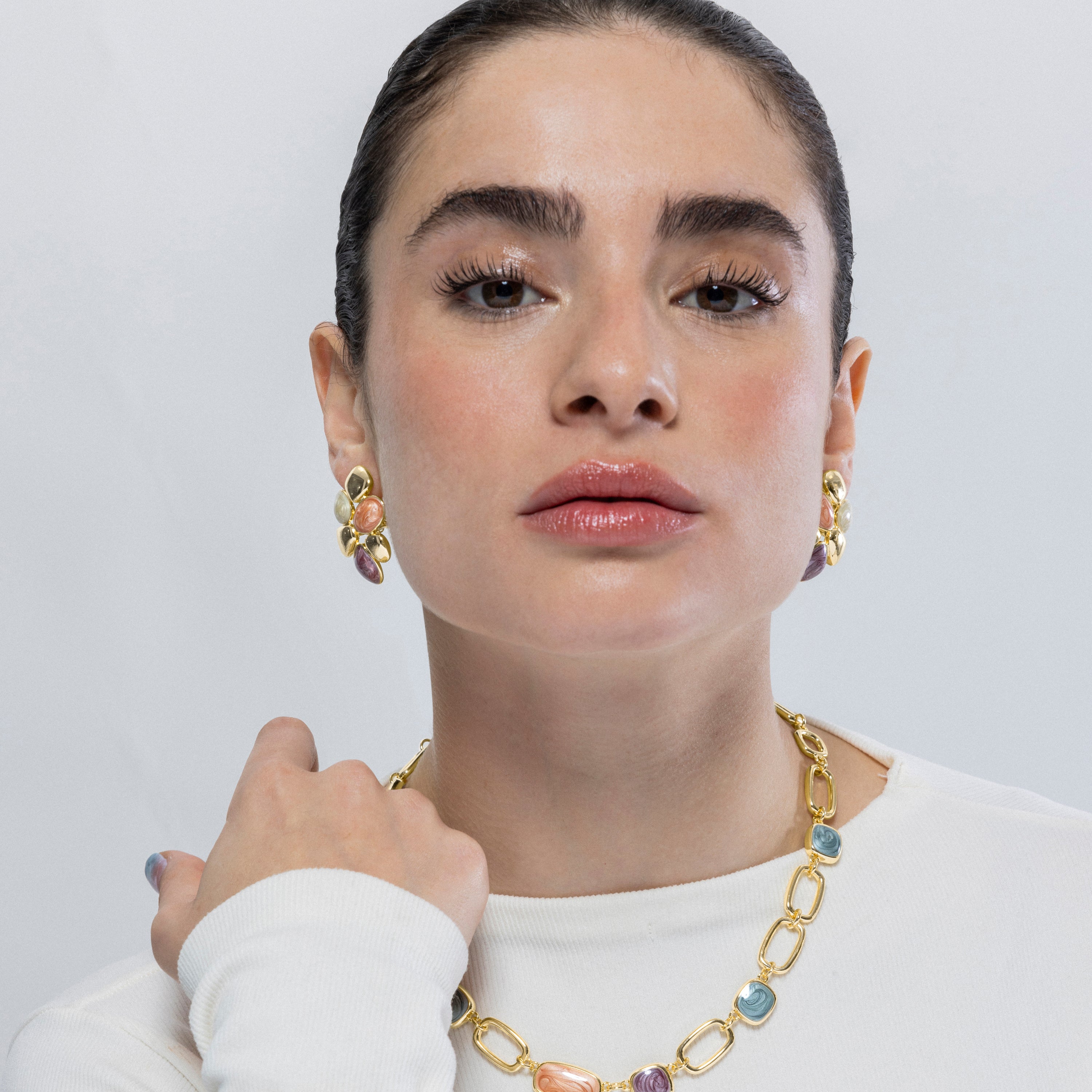 Orange Resin Earrings Finished in 18K Yellow Gold - Niro
