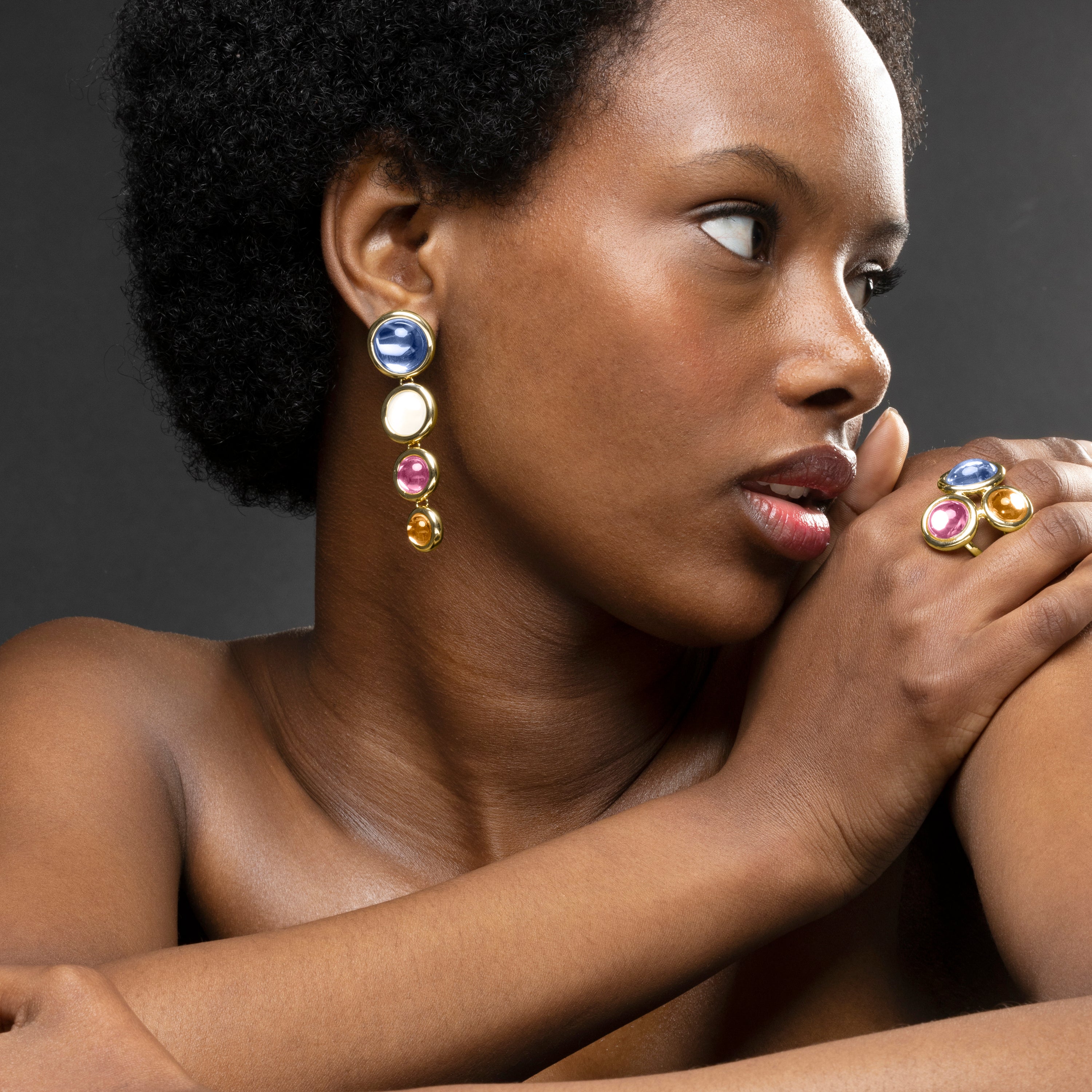 Multicolored Crystal Earrings finished in 18K yellow gold - Longki