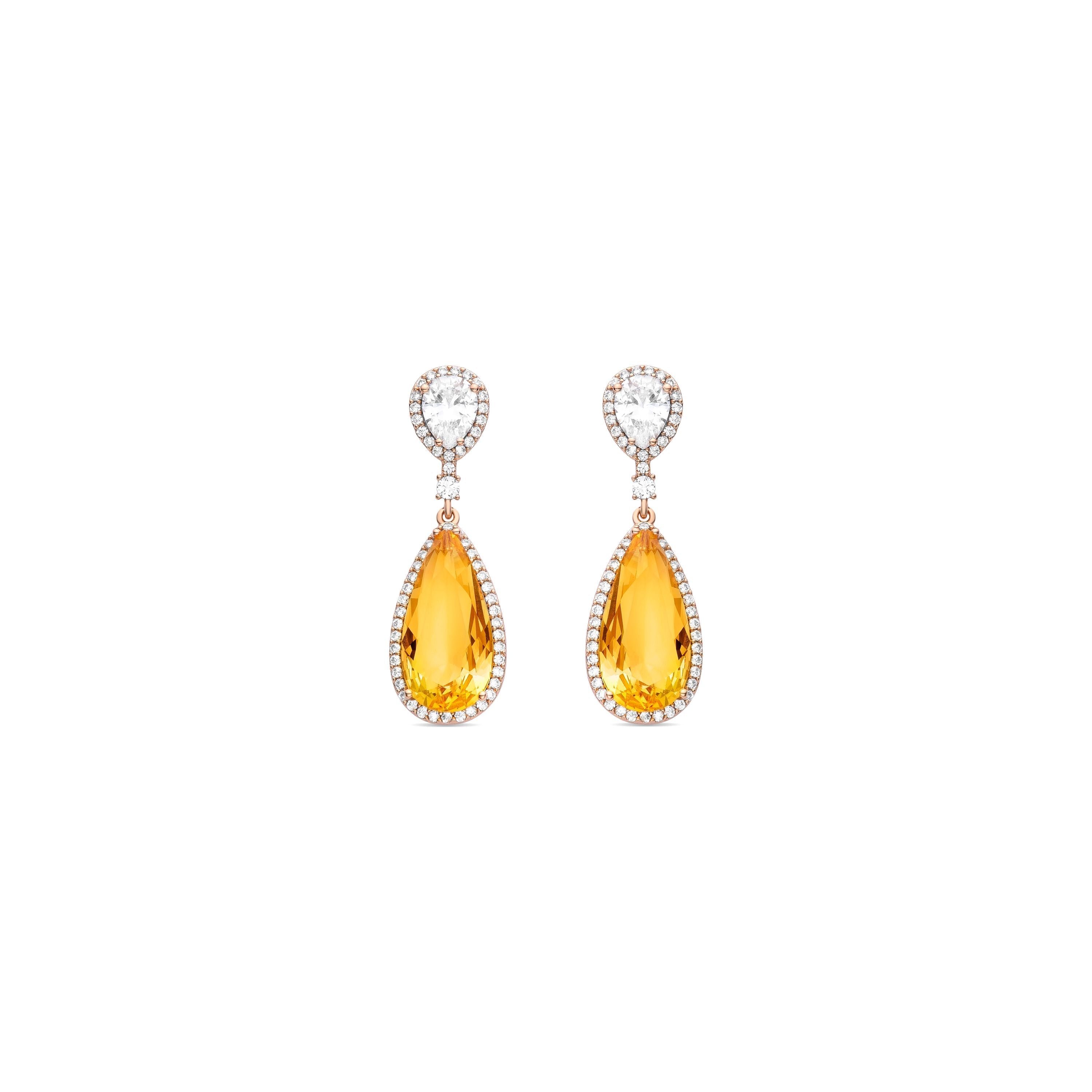 Yellow Crystal Earrings finished in 18K yellow gold - Gluk