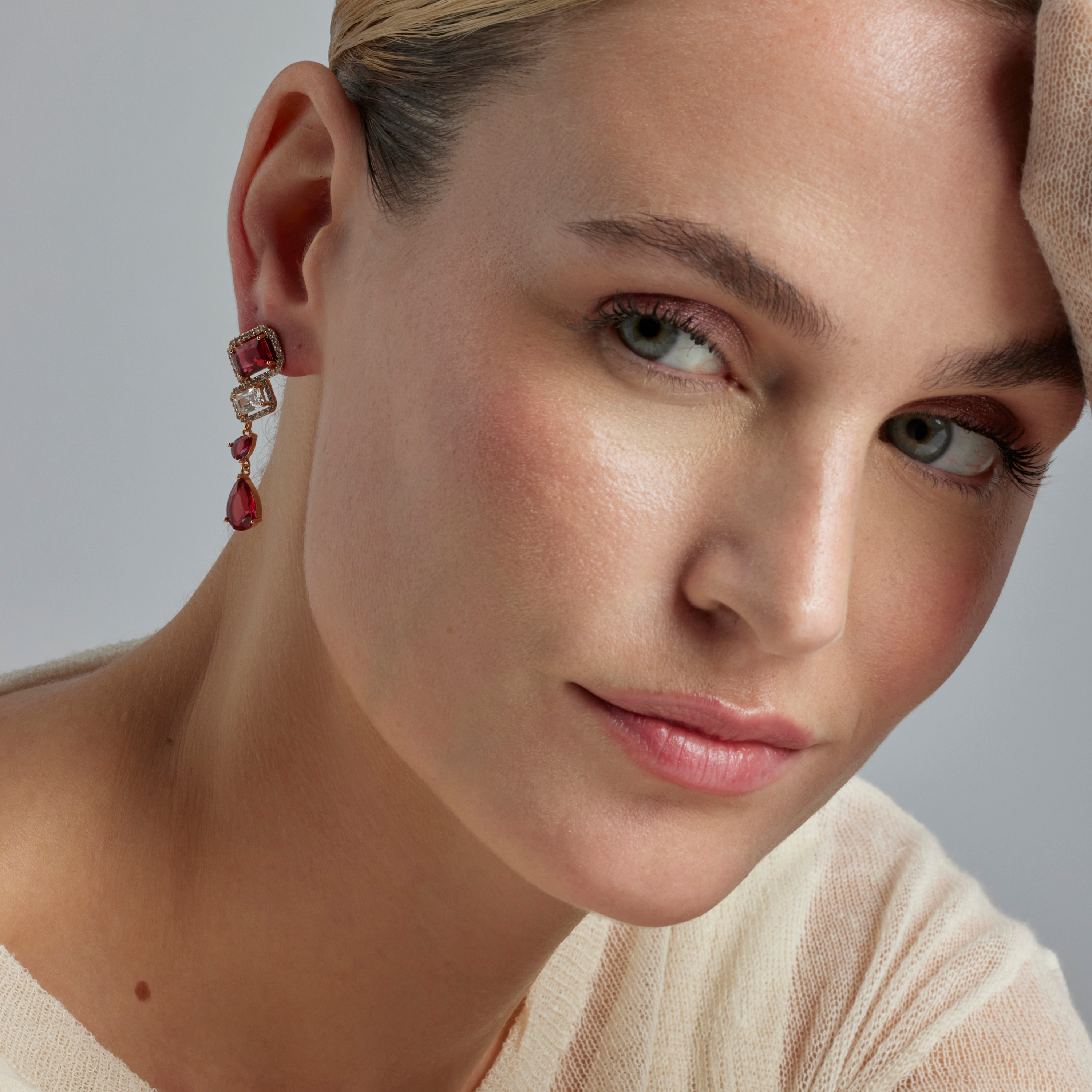 Ruby Zirconia Earrings Finished in 18K Yellow Gold - Shukula