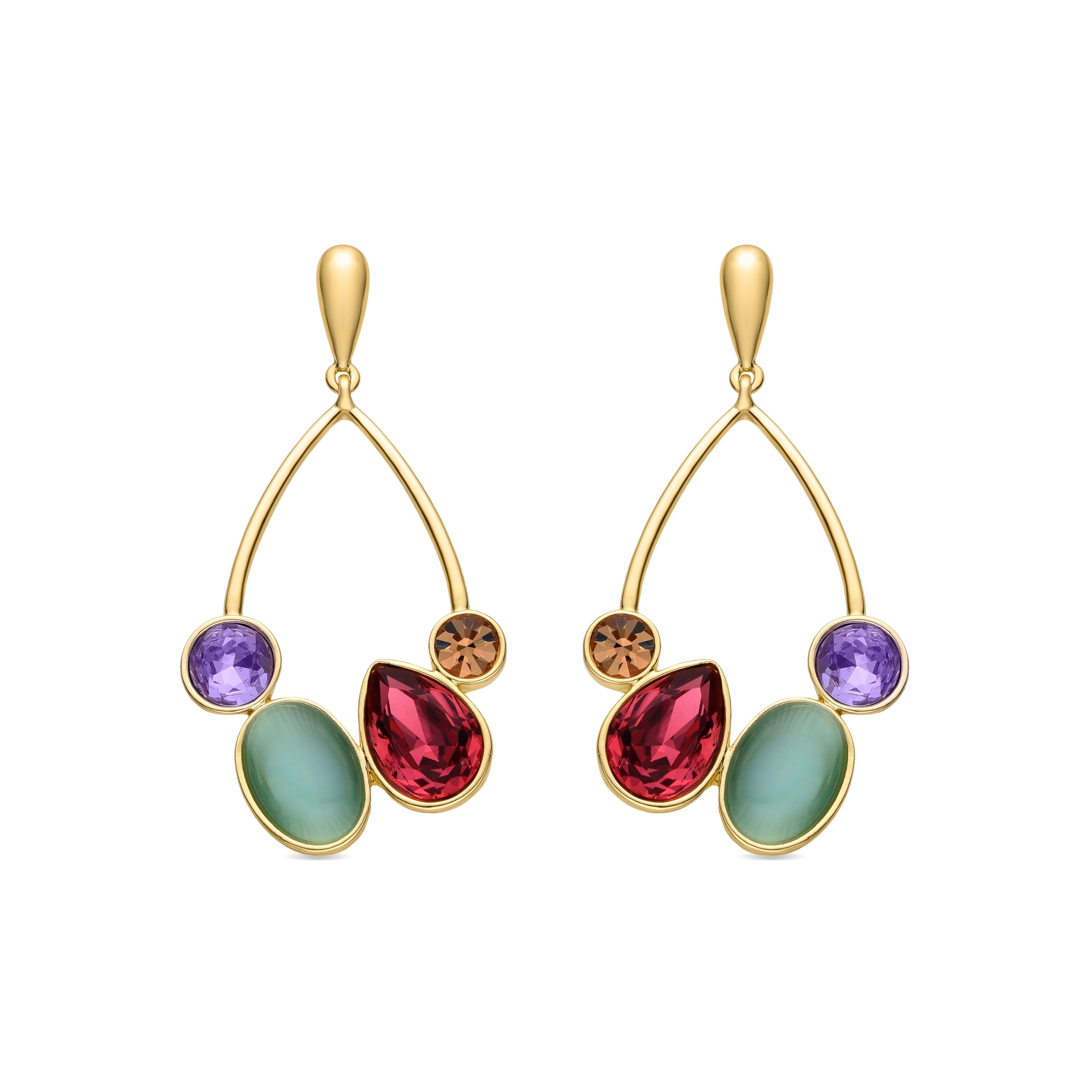 Multicolor Zirconia Earrings Finished in 18K Yellow Gold - Mortha
