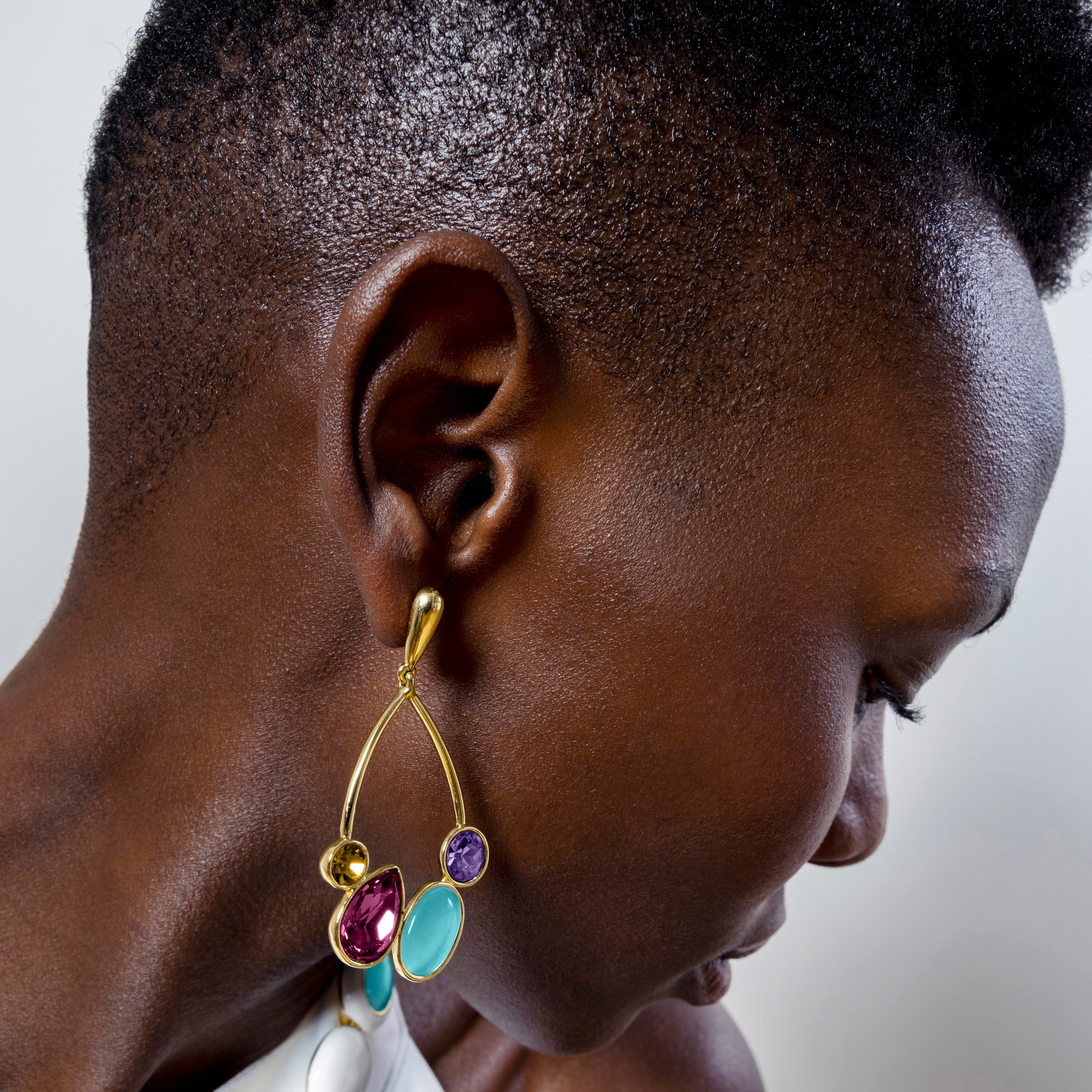 Multicolor Zirconia Earrings Finished in 18K Yellow Gold - Mortha